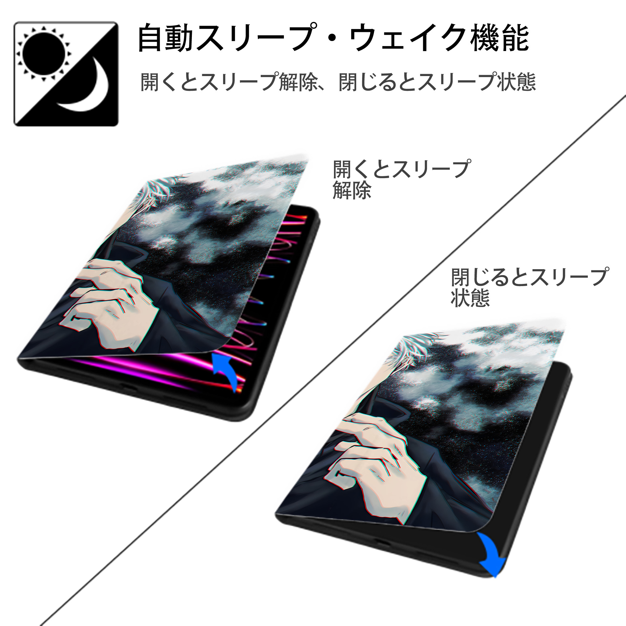 呪術廻戦 Jujutsu Kaisen IPad ケース ブック型 PUレザー TPU 耐衝撃 軽量 薄型 ペン収納なし 全面保護 IPad 各モデル対応