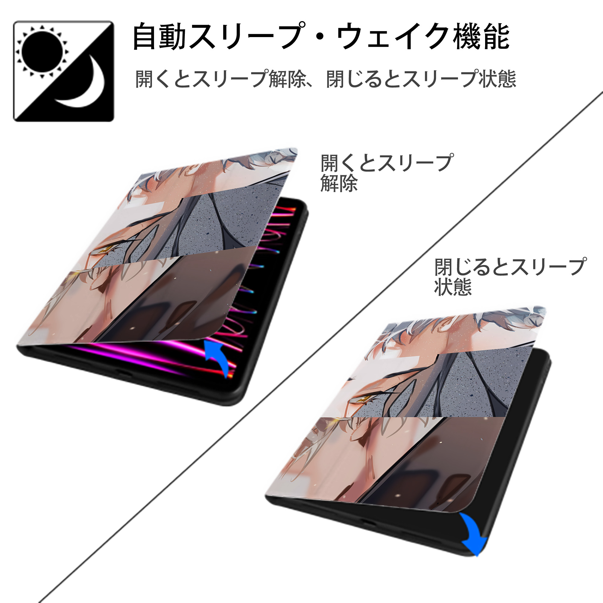 呪術廻戦 Jujutsu Kaisen IPad ケース ブック型 PUレザー TPU 耐衝撃 軽量 薄型 ペン収納なし 全面保護 IPad 各モデル対応