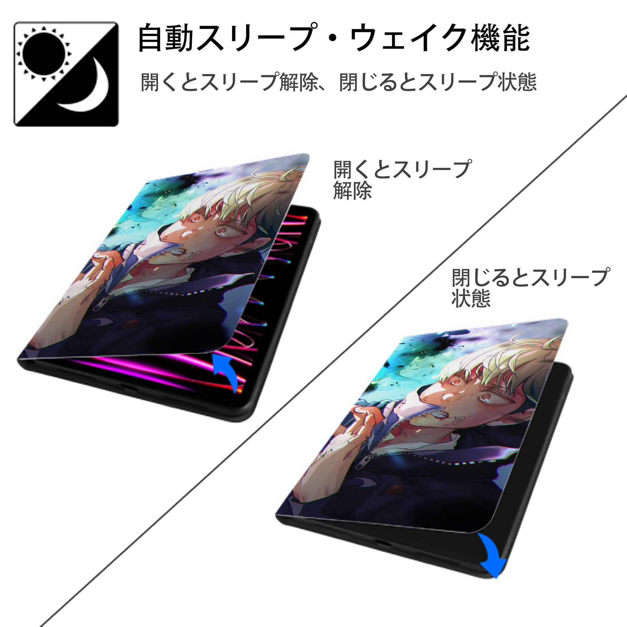 呪術廻戦 Jujutsu Kaisen IPad ケース ブック型 PUレザー TPU 耐衝撃 軽量 薄型 ペン収納なし 全面保護 IPad 各モデル対応