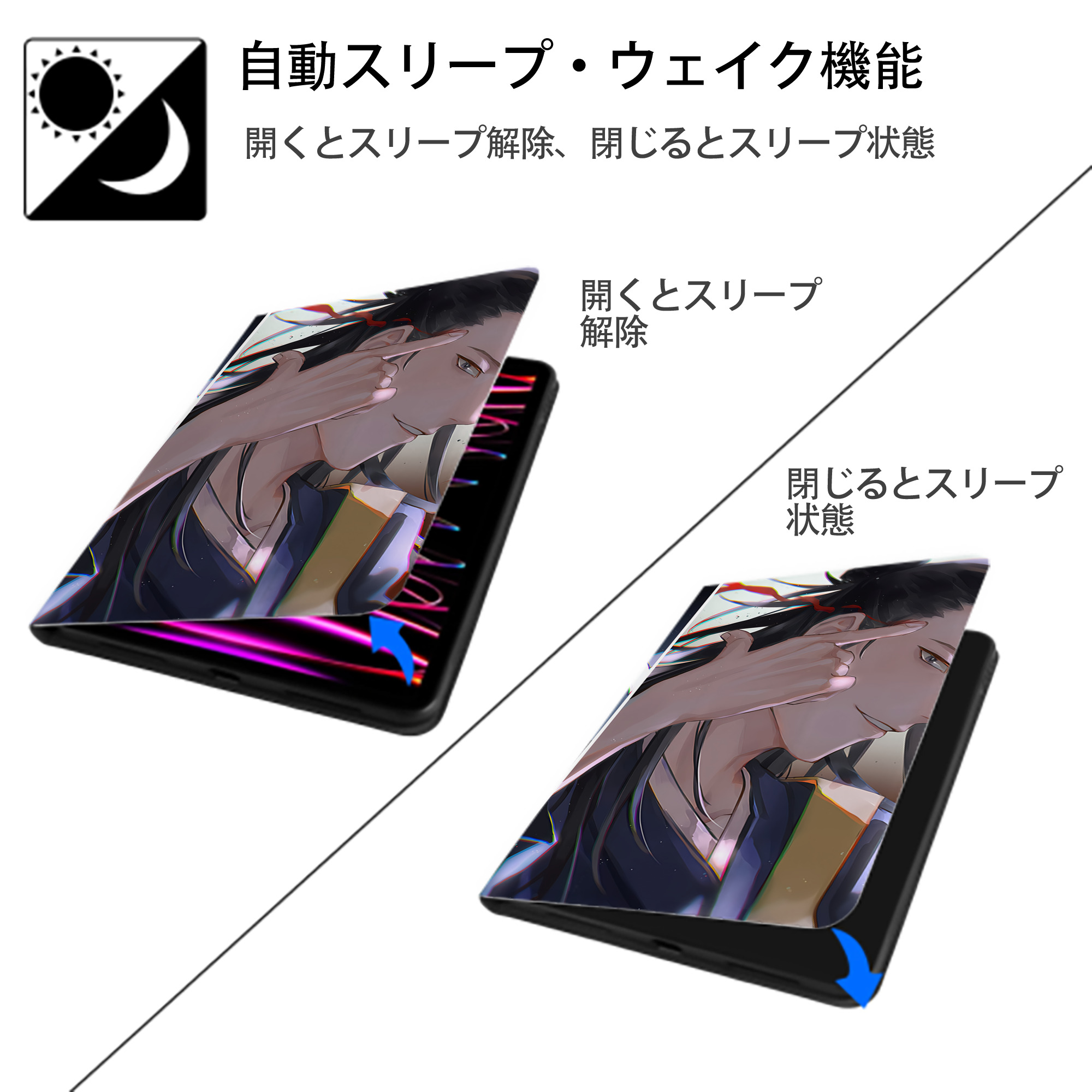 呪術廻戦 Jujutsu Kaisen IPad ケース ブック型 PUレザー TPU 耐衝撃 軽量 薄型 ペン収納なし 全面保護 IPad 各モデル対応