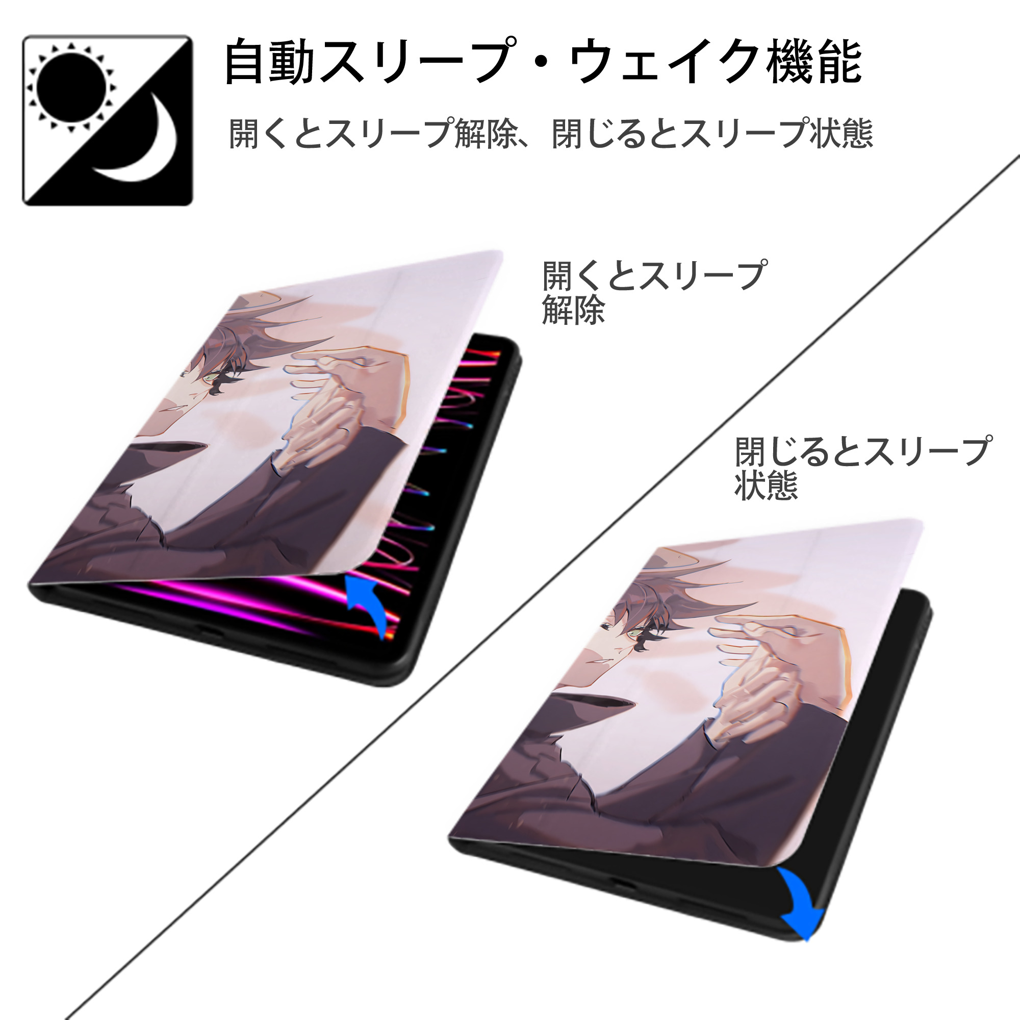 呪術廻戦 Jujutsu Kaisen IPad ケース ブック型 PUレザー TPU 耐衝撃 軽量 薄型 ペン収納なし 全面保護 IPad 各モデル対応