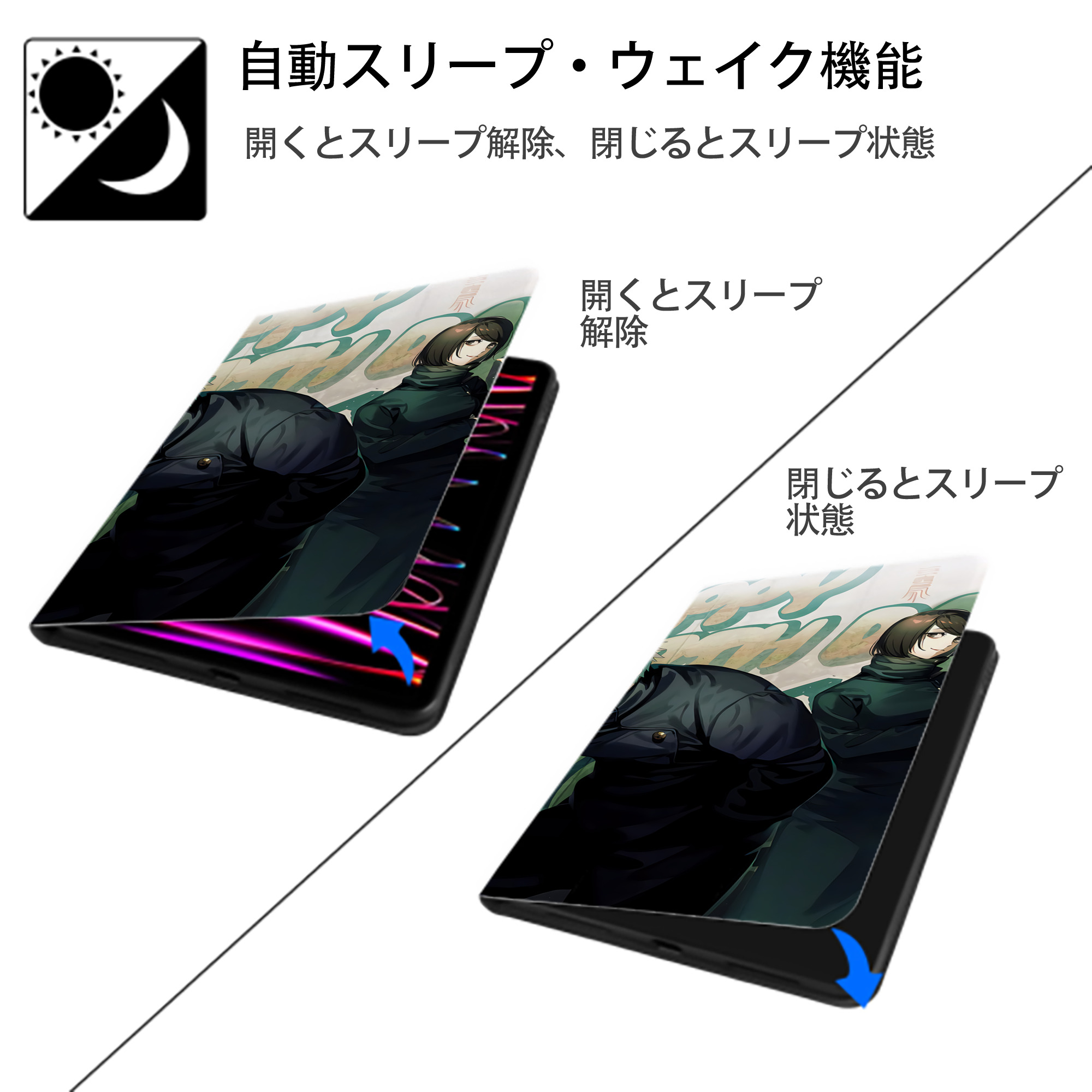 呪術廻戦 Jujutsu Kaisen IPad ケース ブック型 PUレザー TPU 耐衝撃 軽量 薄型 ペン収納なし 全面保護 IPad 各モデル対応