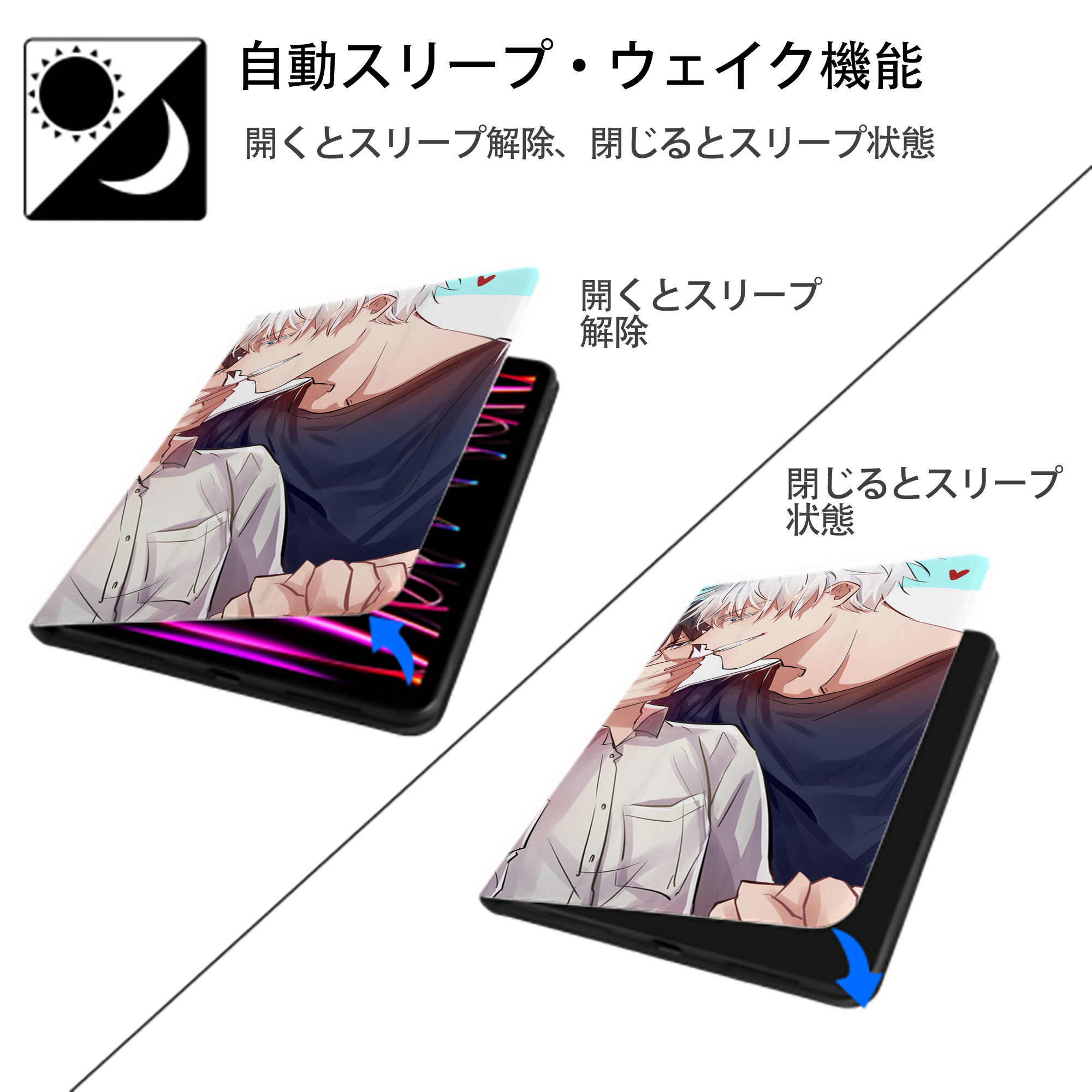 呪術廻戦 Jujutsu Kaisen IPad ケース ブック型 PUレザー TPU 耐衝撃 軽量 薄型 ペン収納なし 全面保護 IPad 各モデル対応