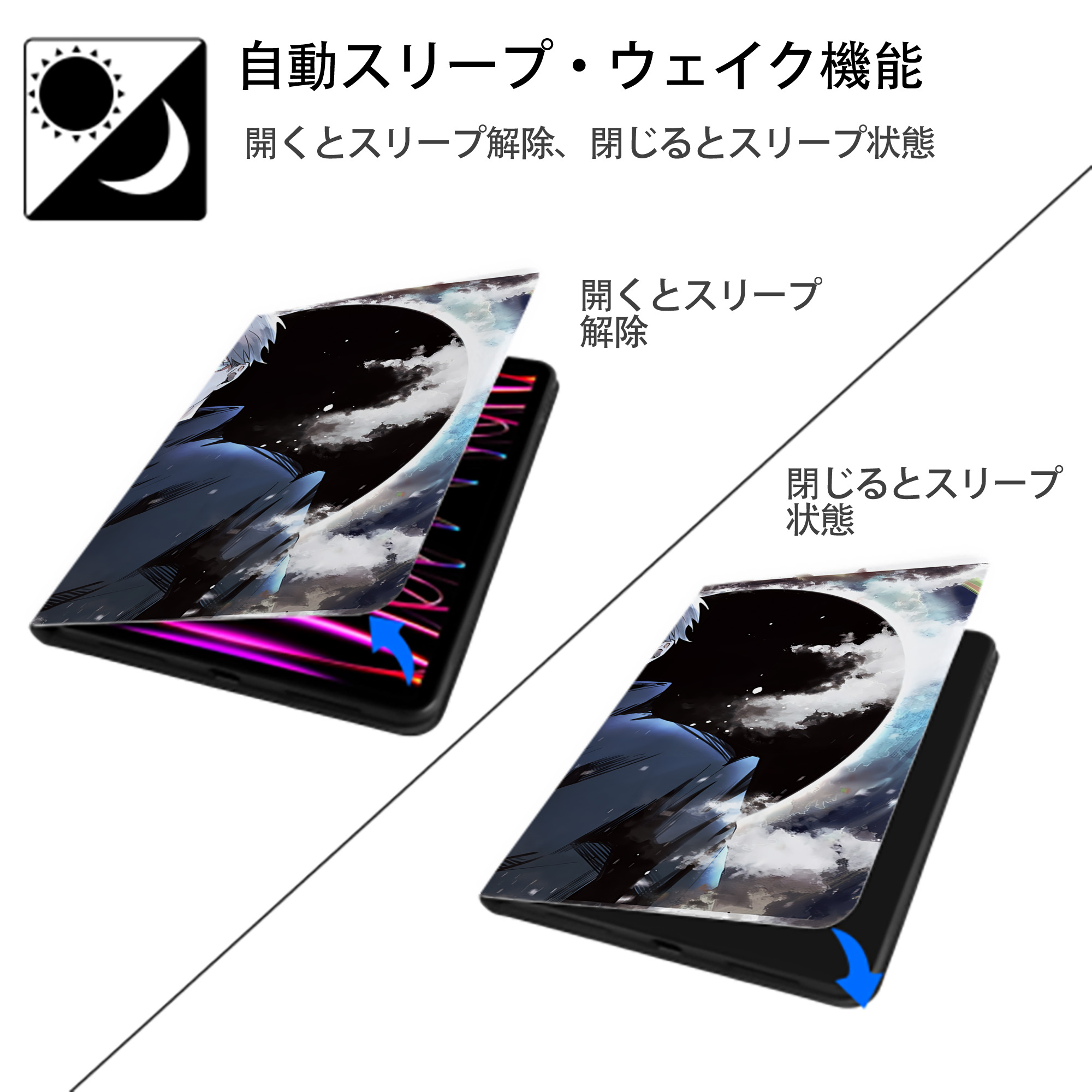 呪術廻戦 Jujutsu Kaisen IPad ケース ブック型 PUレザー TPU 耐衝撃 軽量 薄型 ペン収納なし 全面保護 IPad 各モデル対応