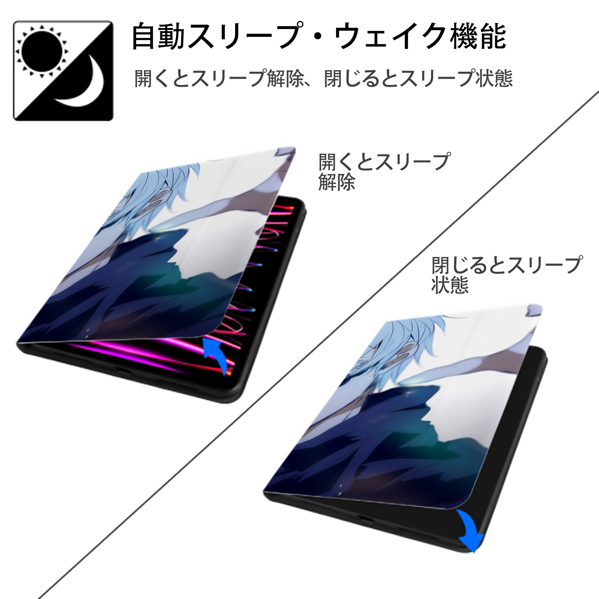 呪術廻戦 Jujutsu Kaisen IPad ケース ブック型 PUレザー TPU 耐衝撃 軽量 薄型 ペン収納なし 全面保護 IPad 各モデル対応