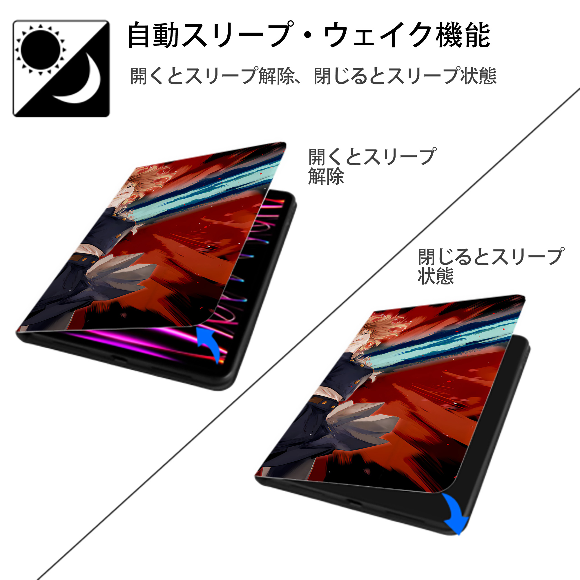 呪術廻戦 Jujutsu Kaisen IPad ケース ブック型 PUレザー TPU 耐衝撃 軽量 薄型 ペン収納なし 全面保護 IPad 各モデル対応