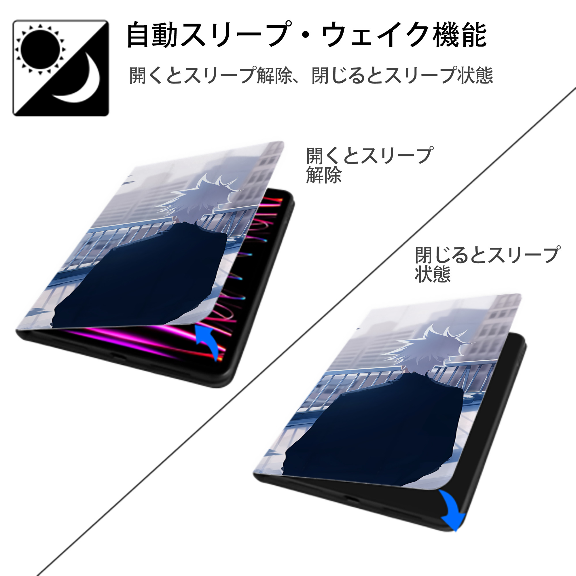 呪術廻戦 Jujutsu Kaisen IPad ケース ブック型 PUレザー TPU 耐衝撃 軽量 薄型 ペン収納なし 全面保護 IPad 各モデル対応