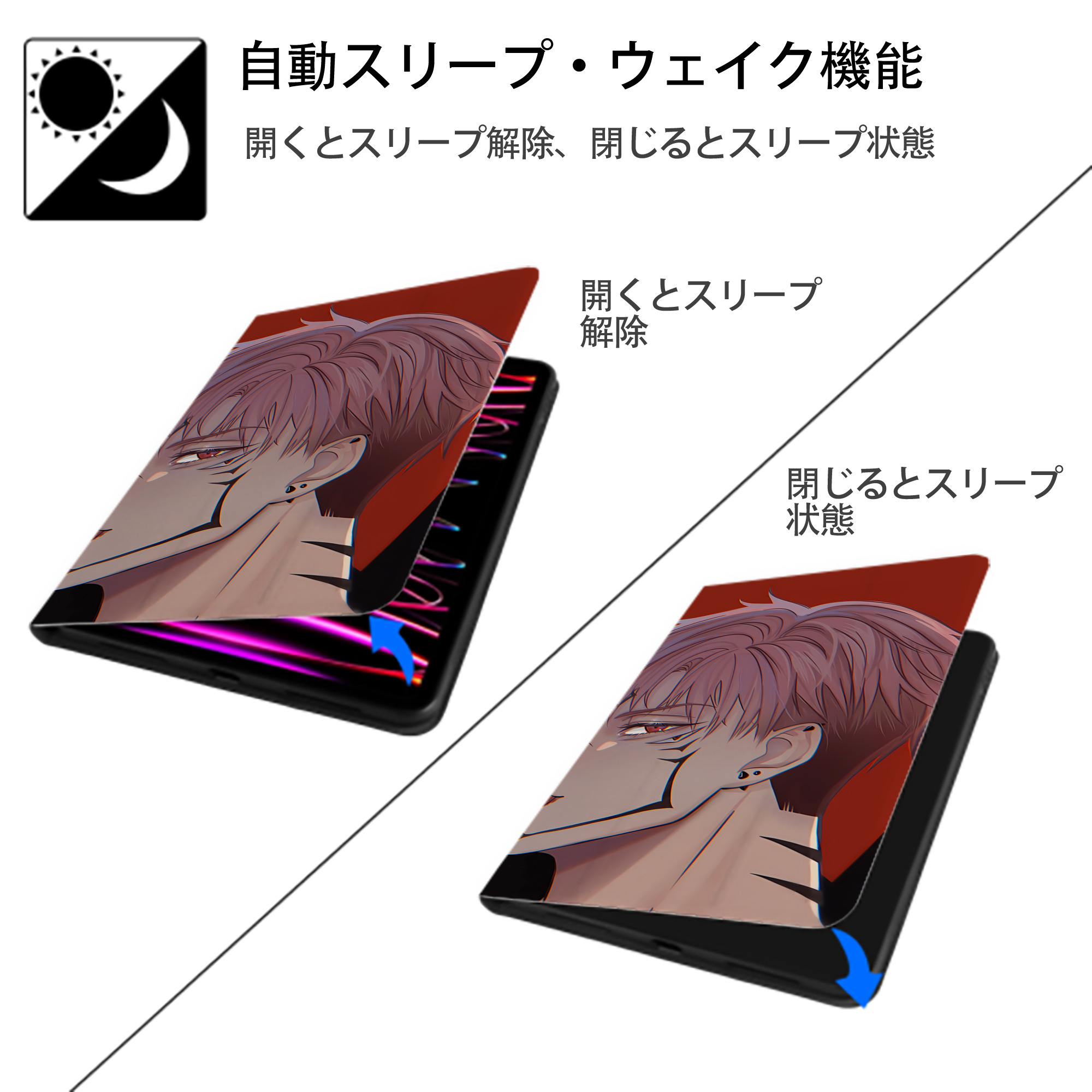 呪術廻戦 Jujutsu Kaisen IPad ケース ブック型 PUレザー TPU 耐衝撃 軽量 薄型 ペン収納なし 全面保護 IPad 各モデル対応