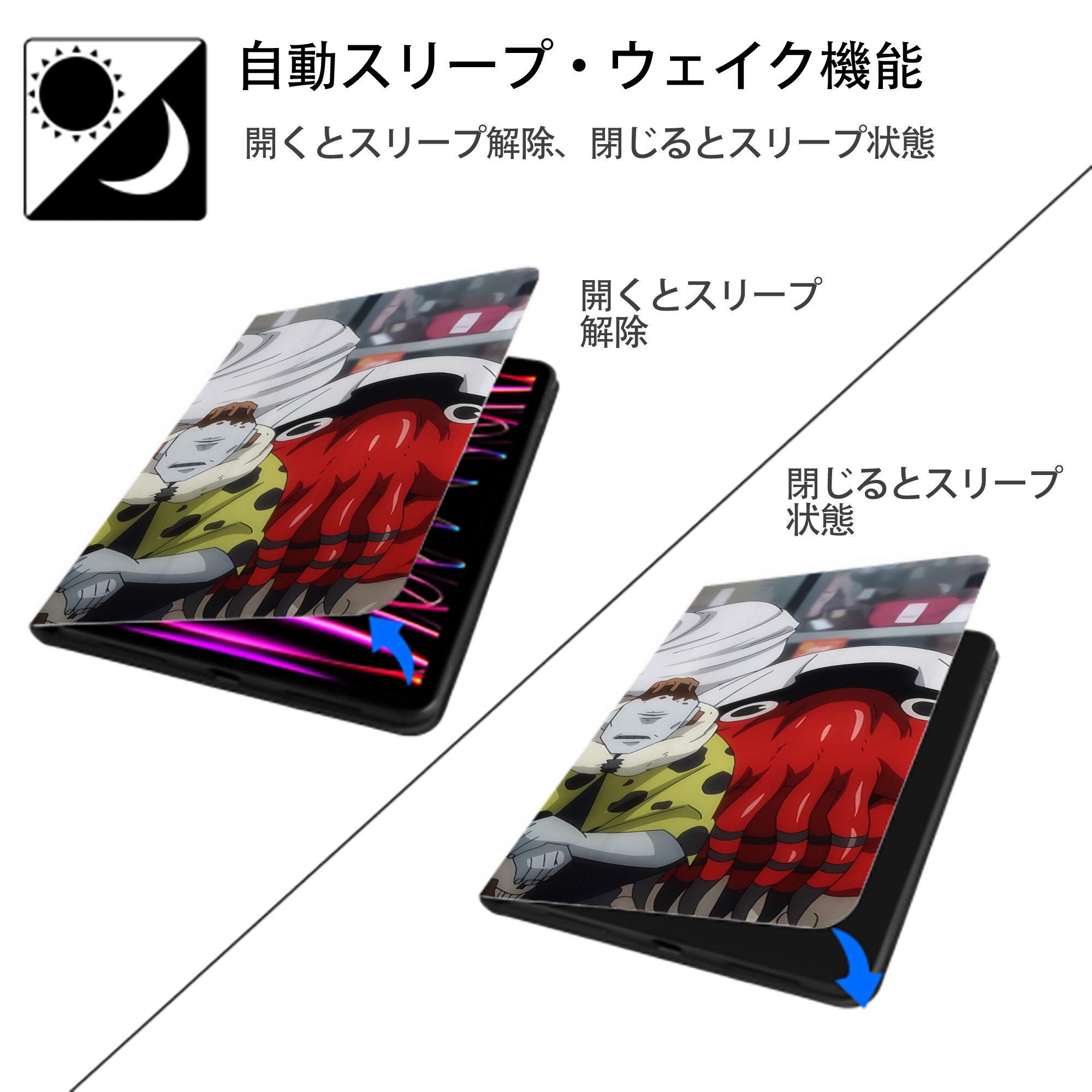 呪術廻戦 Jujutsu Kaisen IPad ケース ブック型 PUレザー TPU 耐衝撃 軽量 薄型 ペン収納なし 全面保護 IPad 各モデル対応
