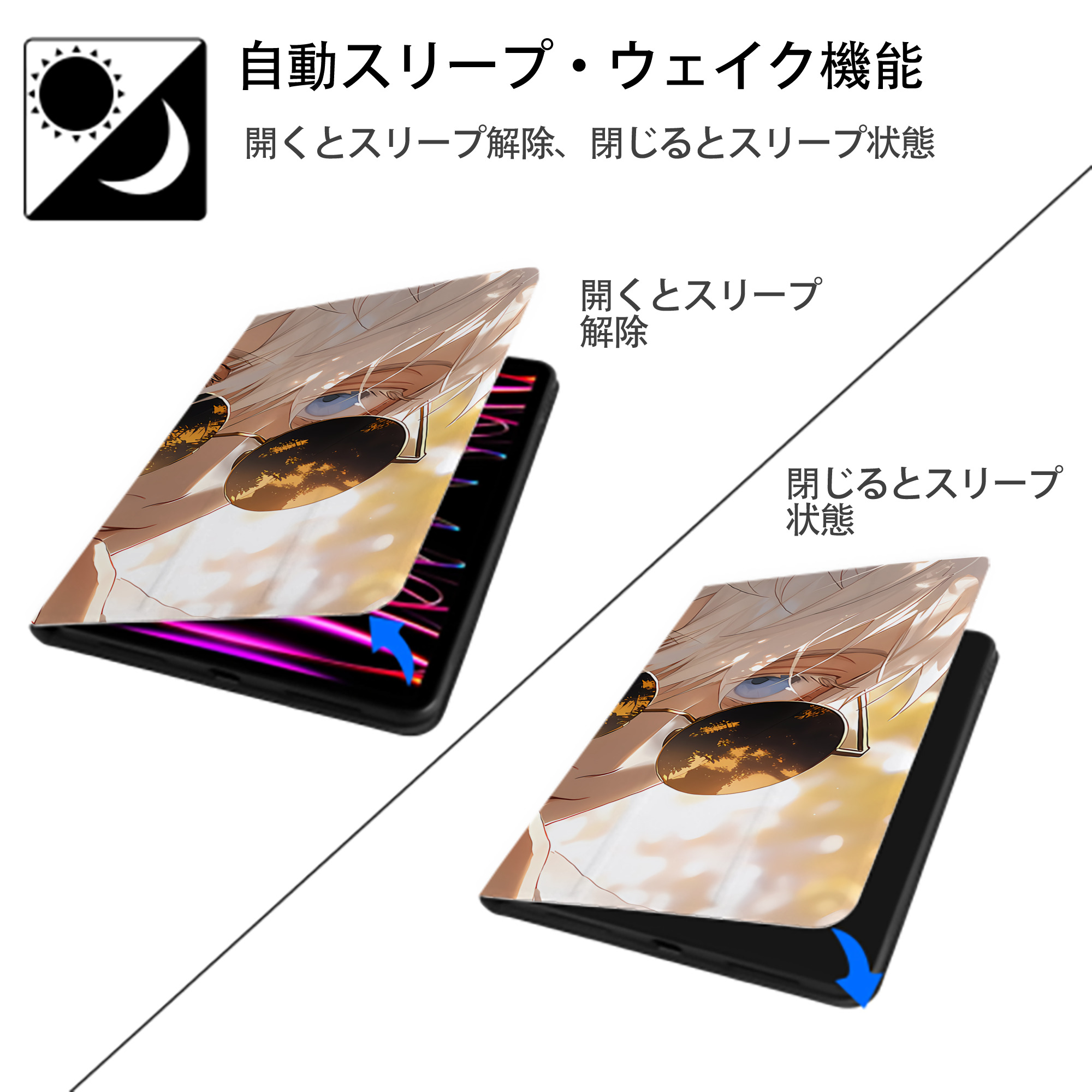 呪術廻戦 Jujutsu Kaisen IPad ケース ブック型 PUレザー TPU 耐衝撃 軽量 薄型 ペン収納なし 全面保護 IPad 各モデル対応