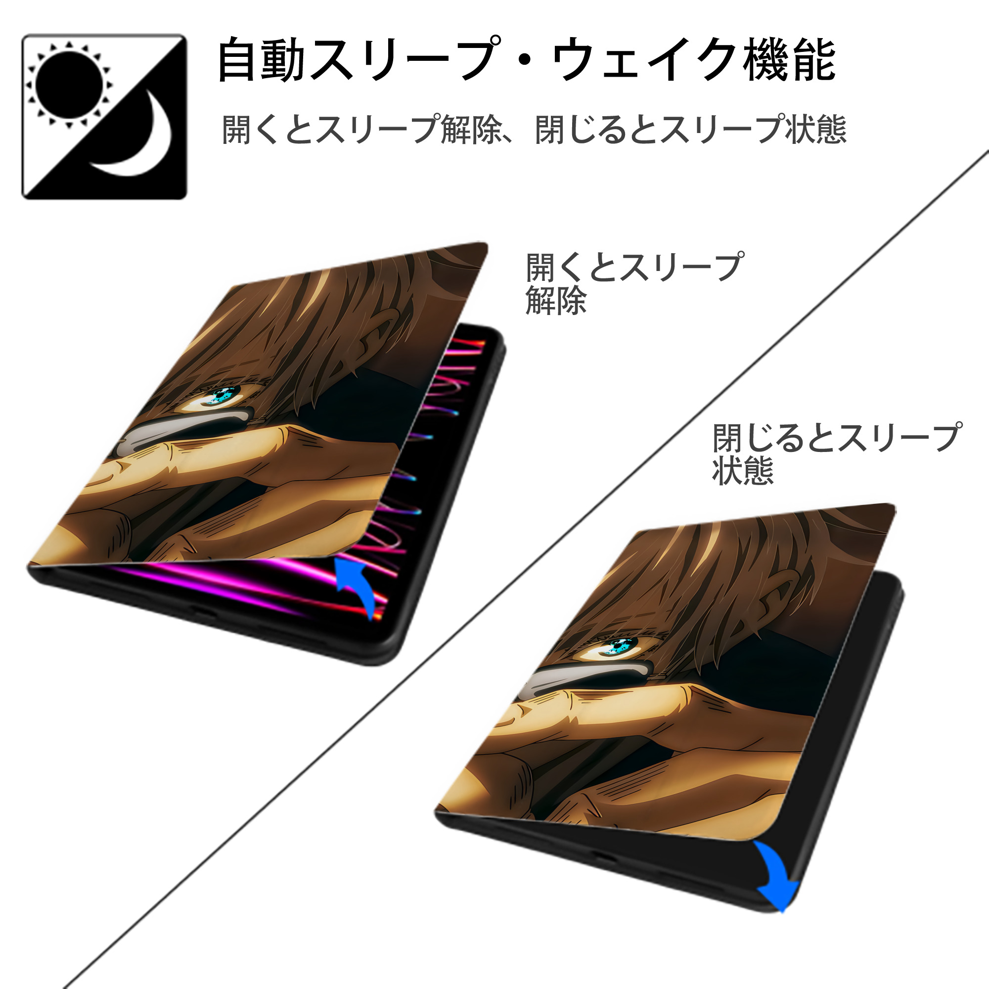 呪術廻戦 Jujutsu Kaisen IPad ケース ブック型 PUレザー TPU 耐衝撃 軽量 薄型 ペン収納なし 全面保護 IPad 各モデル対応