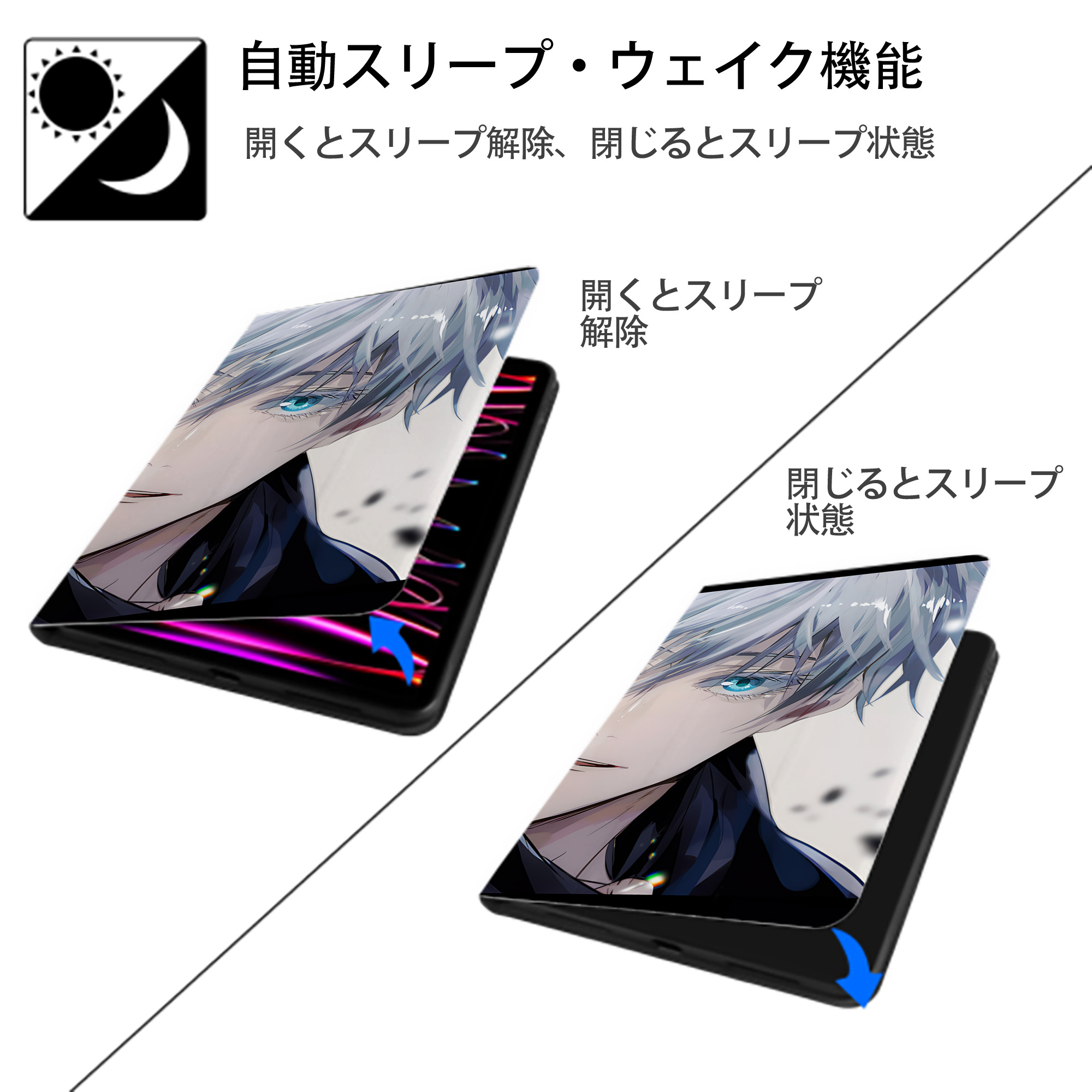 呪術廻戦 Jujutsu Kaisen IPad ケース ブック型 PUレザー TPU 耐衝撃 軽量 薄型 ペン収納なし 全面保護 IPad 各モデル対応
