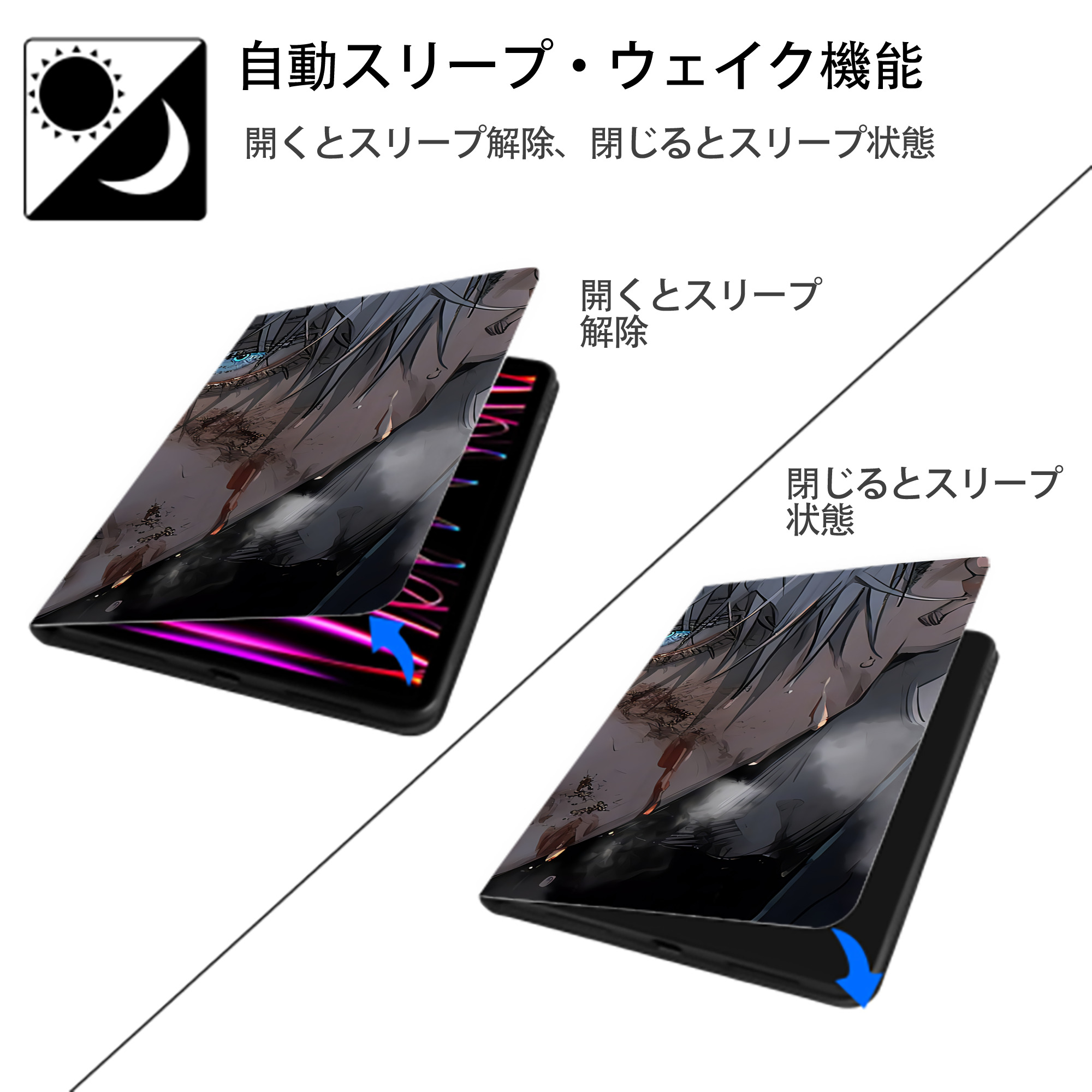 呪術廻戦 Jujutsu Kaisen IPad ケース ブック型 PUレザー TPU 耐衝撃 軽量 薄型 ペン収納なし 全面保護 IPad 各モデル対応
