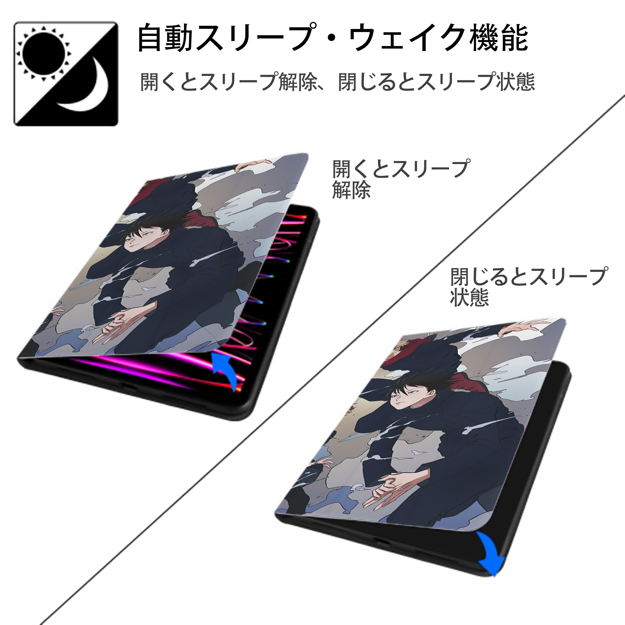 呪術廻戦 Jujutsu Kaisen IPad ケース ブック型 PUレザー TPU 耐衝撃 軽量 薄型 ペン収納なし 全面保護 IPad 各モデル対応