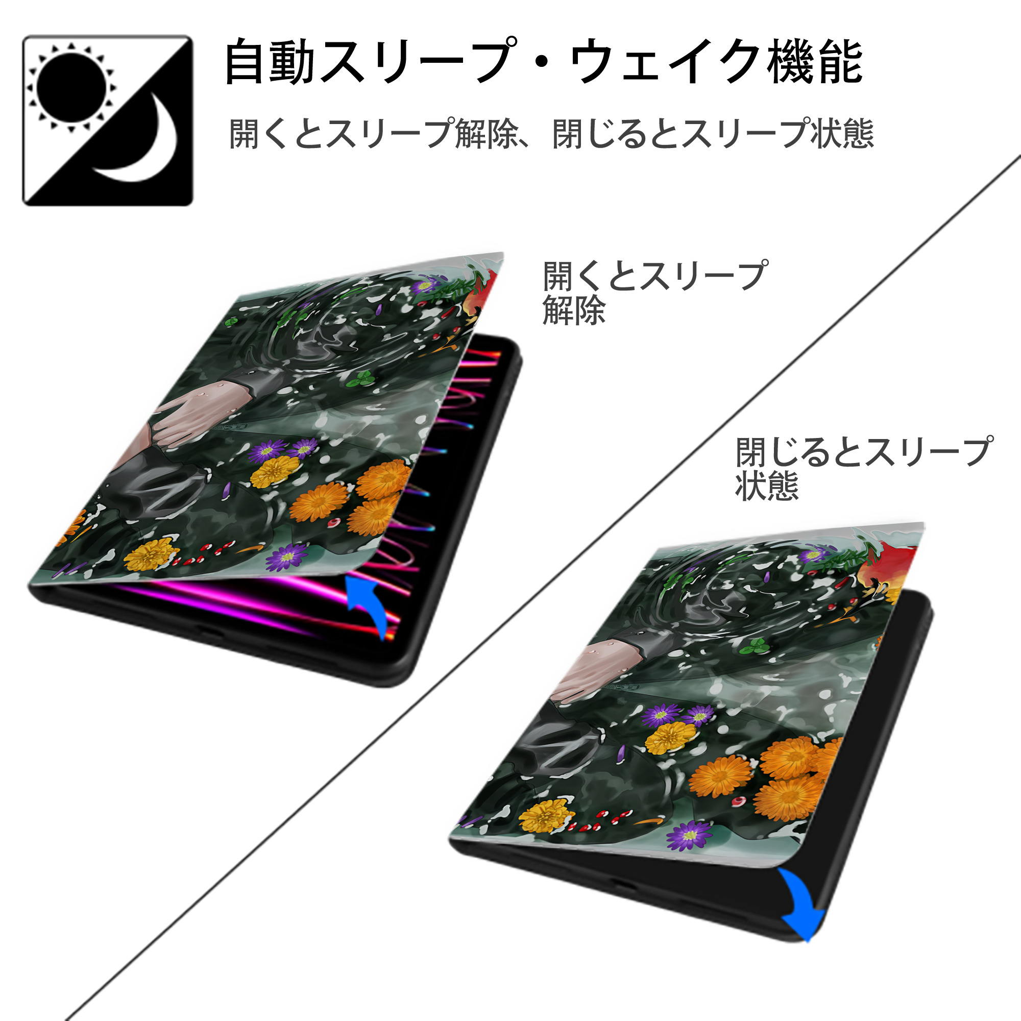 呪術廻戦 Jujutsu Kaisen IPad ケース ブック型 PUレザー TPU 耐衝撃 軽量 薄型 ペン収納なし 全面保護 IPad 各モデル対応