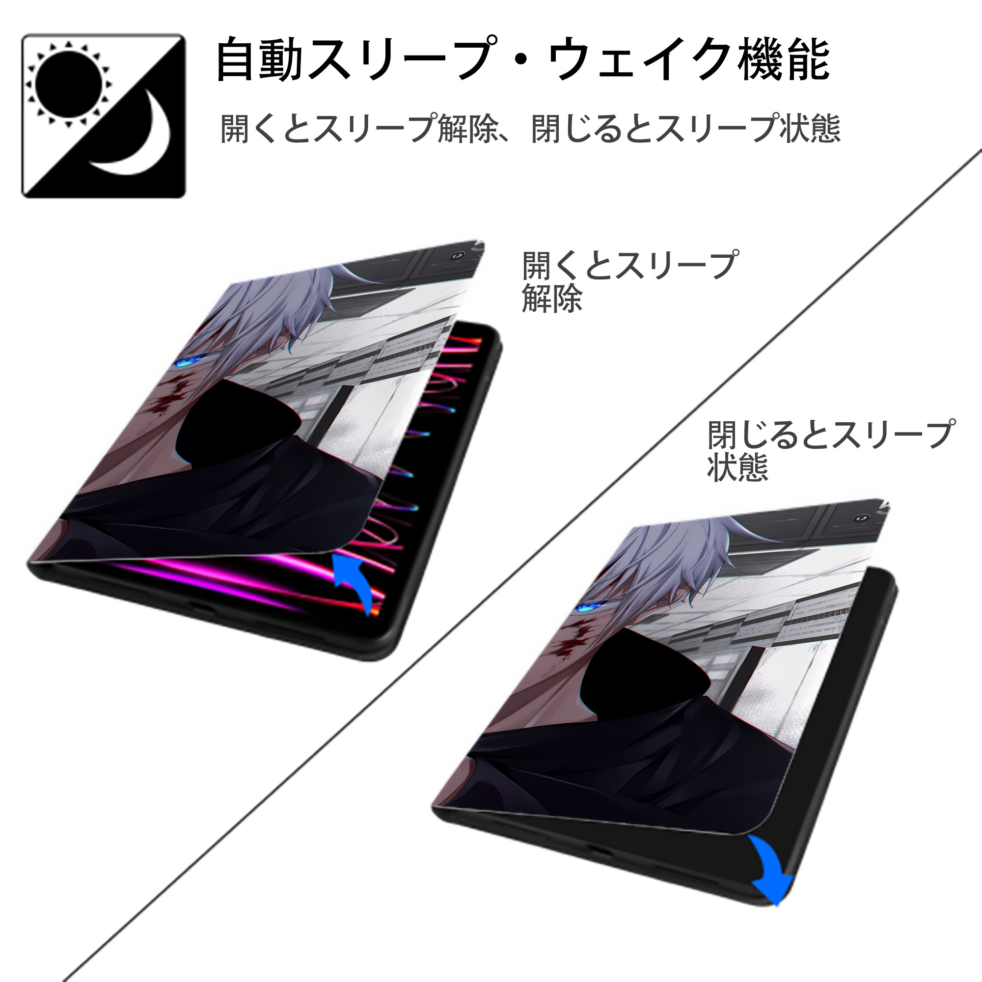 呪術廻戦 Jujutsu Kaisen IPad ケース ブック型 PUレザー TPU 耐衝撃 軽量 薄型 ペン収納なし 全面保護 IPad 各モデル対応