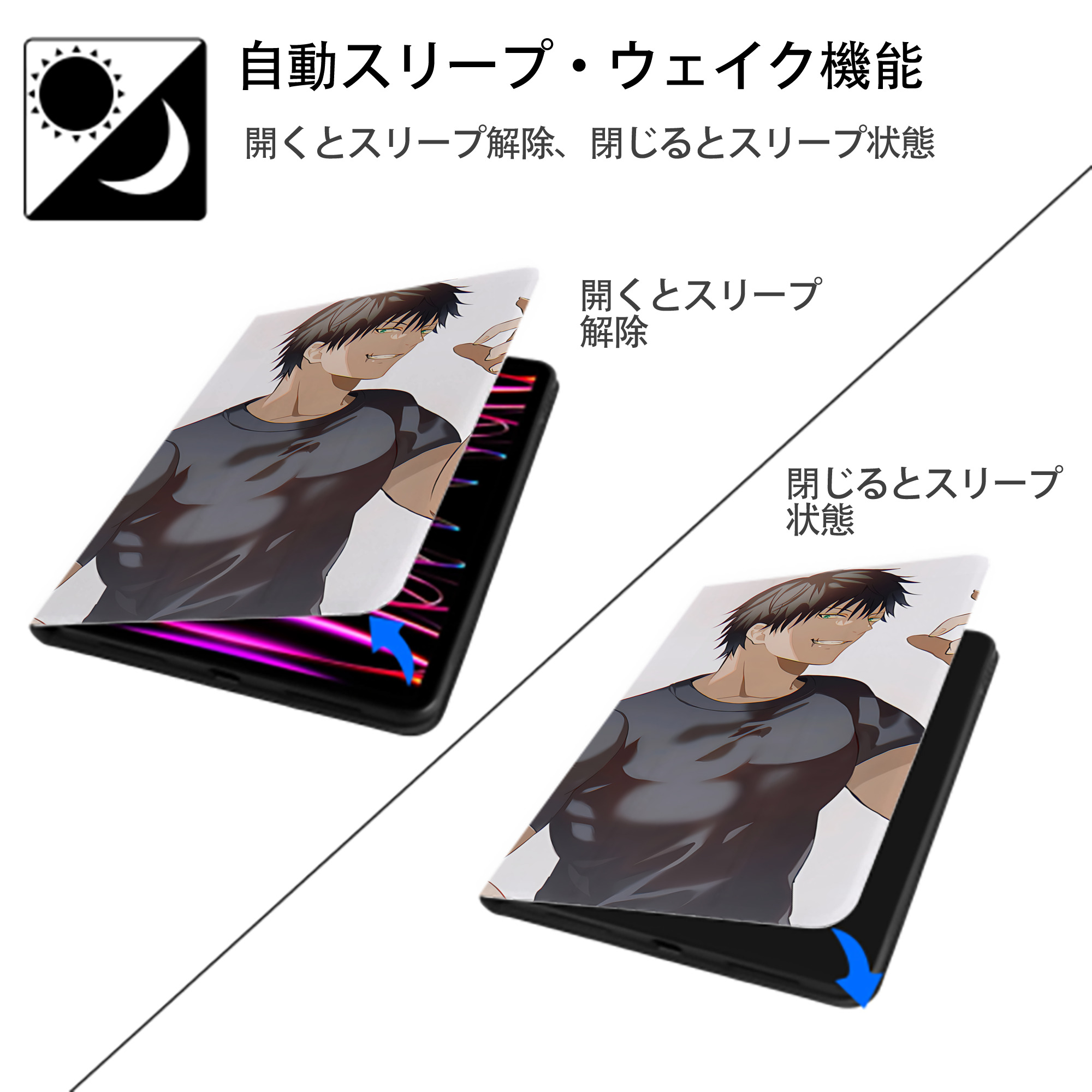 呪術廻戦 Jujutsu Kaisen IPad ケース ブック型 PUレザー TPU 耐衝撃 軽量 薄型 ペン収納なし 全面保護 IPad 各モデル対応