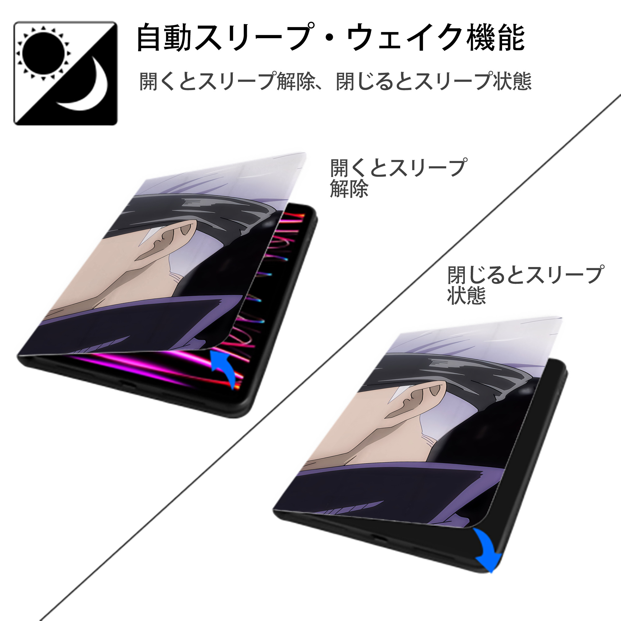 呪術廻戦 Jujutsu Kaisen IPad ケース ブック型 PUレザー TPU 耐衝撃 軽量 薄型 ペン収納なし 全面保護 IPad 各モデル対応