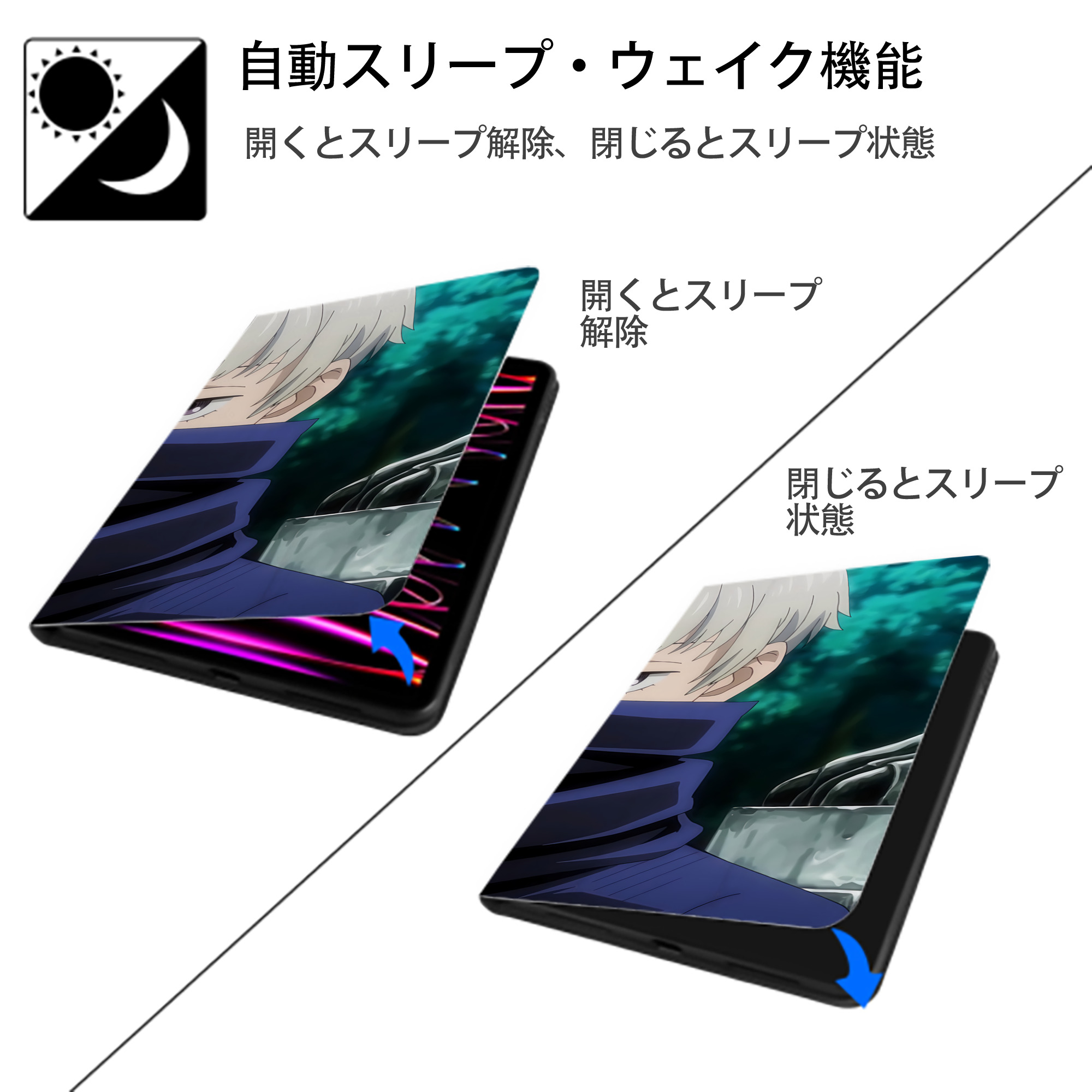 呪術廻戦 Jujutsu Kaisen IPad ケース ブック型 PUレザー TPU 耐衝撃 軽量 薄型 ペン収納なし 全面保護 IPad 各モデル対応
