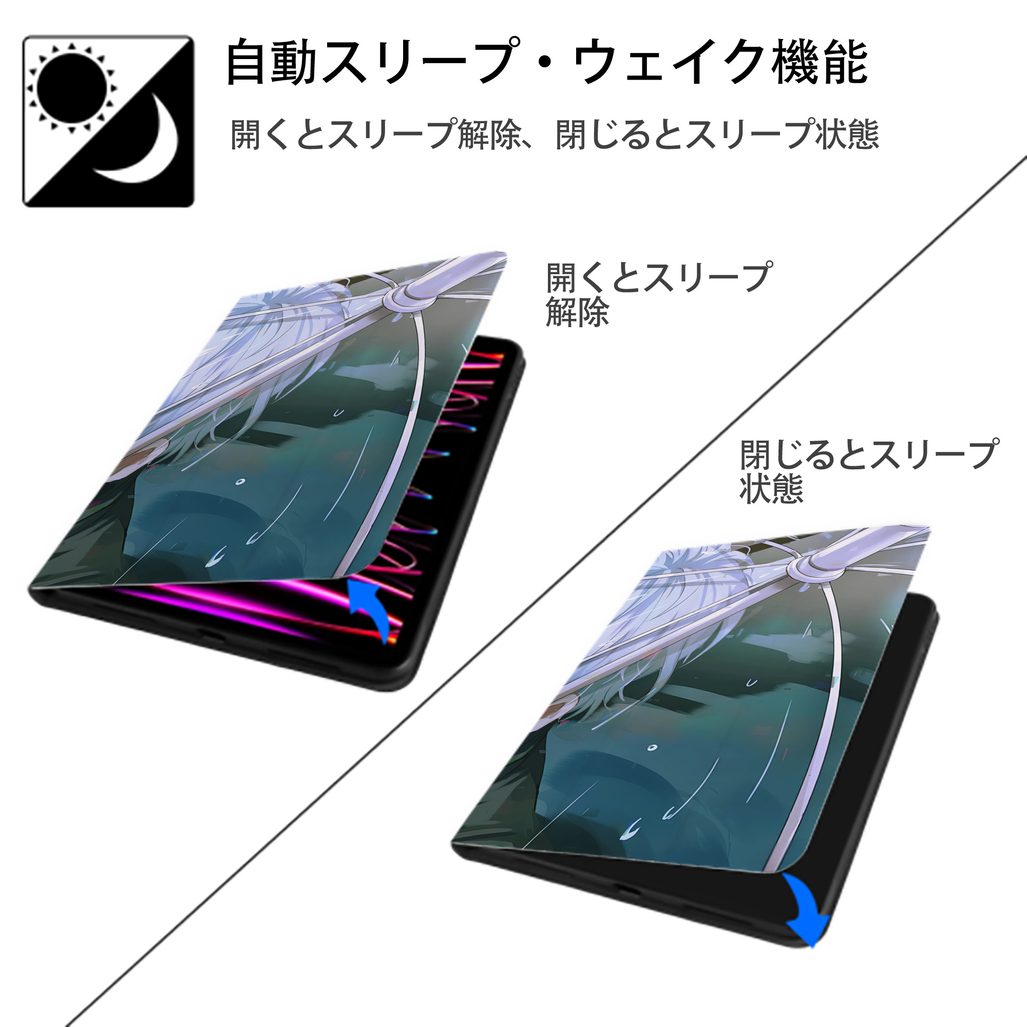 呪術廻戦 Jujutsu Kaisen IPad ケース ブック型 PUレザー TPU 耐衝撃 軽量 薄型 ペン収納なし 全面保護 IPad 各モデル対応