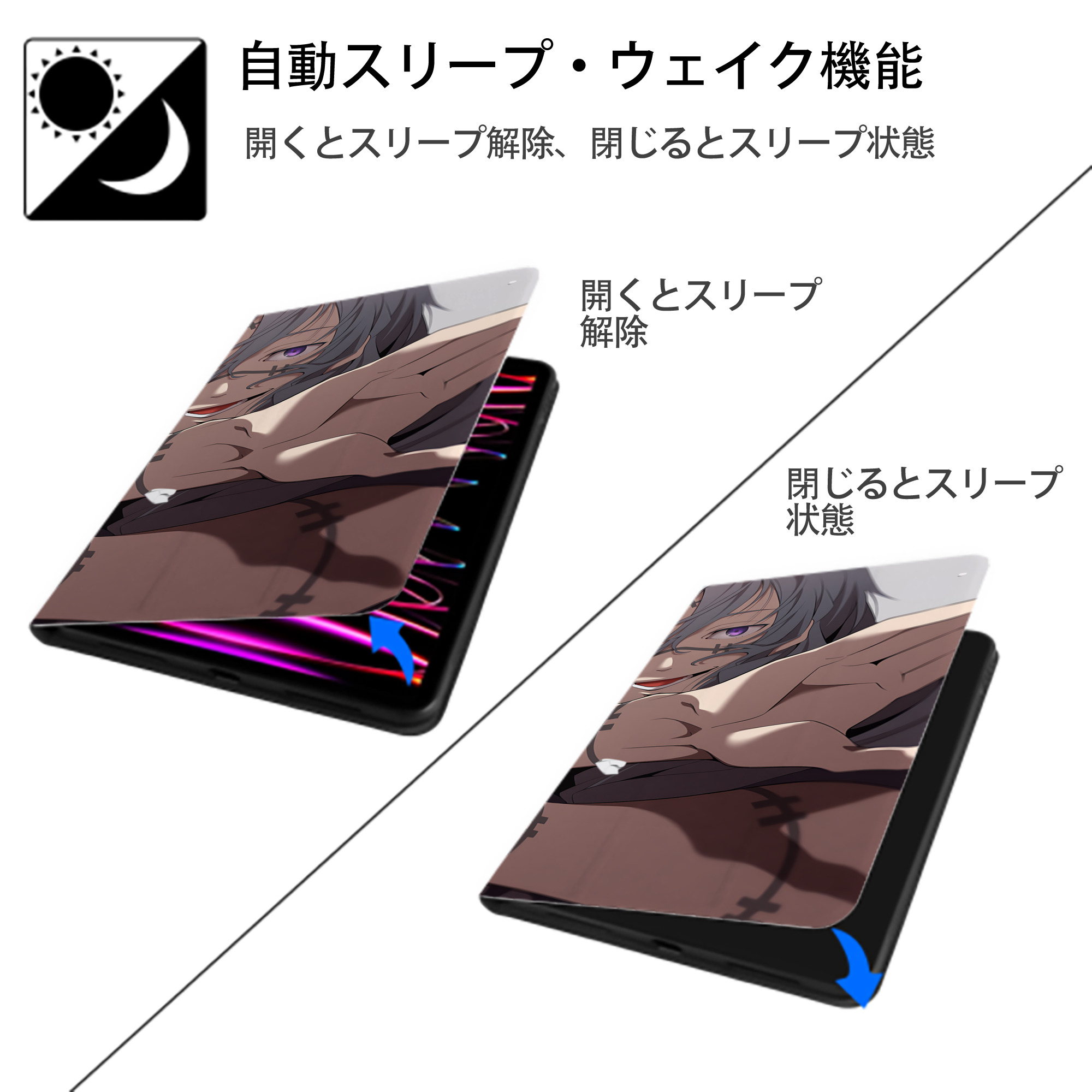 呪術廻戦 Jujutsu Kaisen IPad ケース ブック型 PUレザー TPU 耐衝撃 軽量 薄型 ペン収納なし 全面保護 IPad 各モデル対応