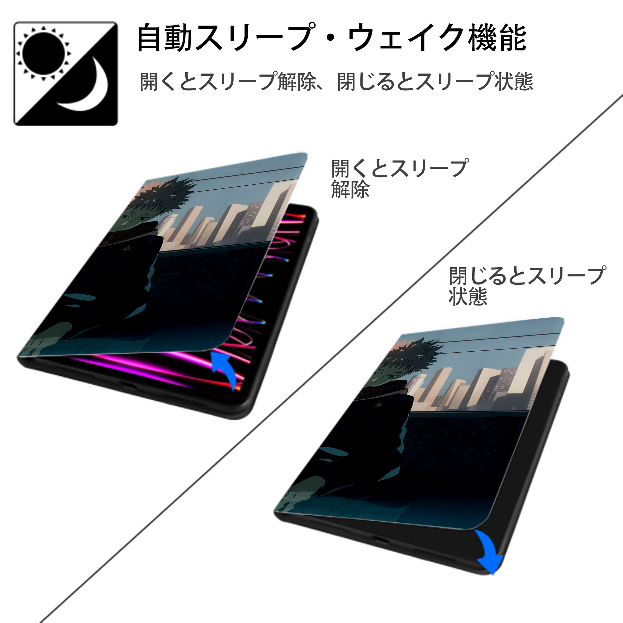 呪術廻戦 Jujutsu Kaisen IPad ケース ブック型 PUレザー TPU 耐衝撃 軽量 薄型 ペン収納なし 全面保護 IPad 各モデル対応