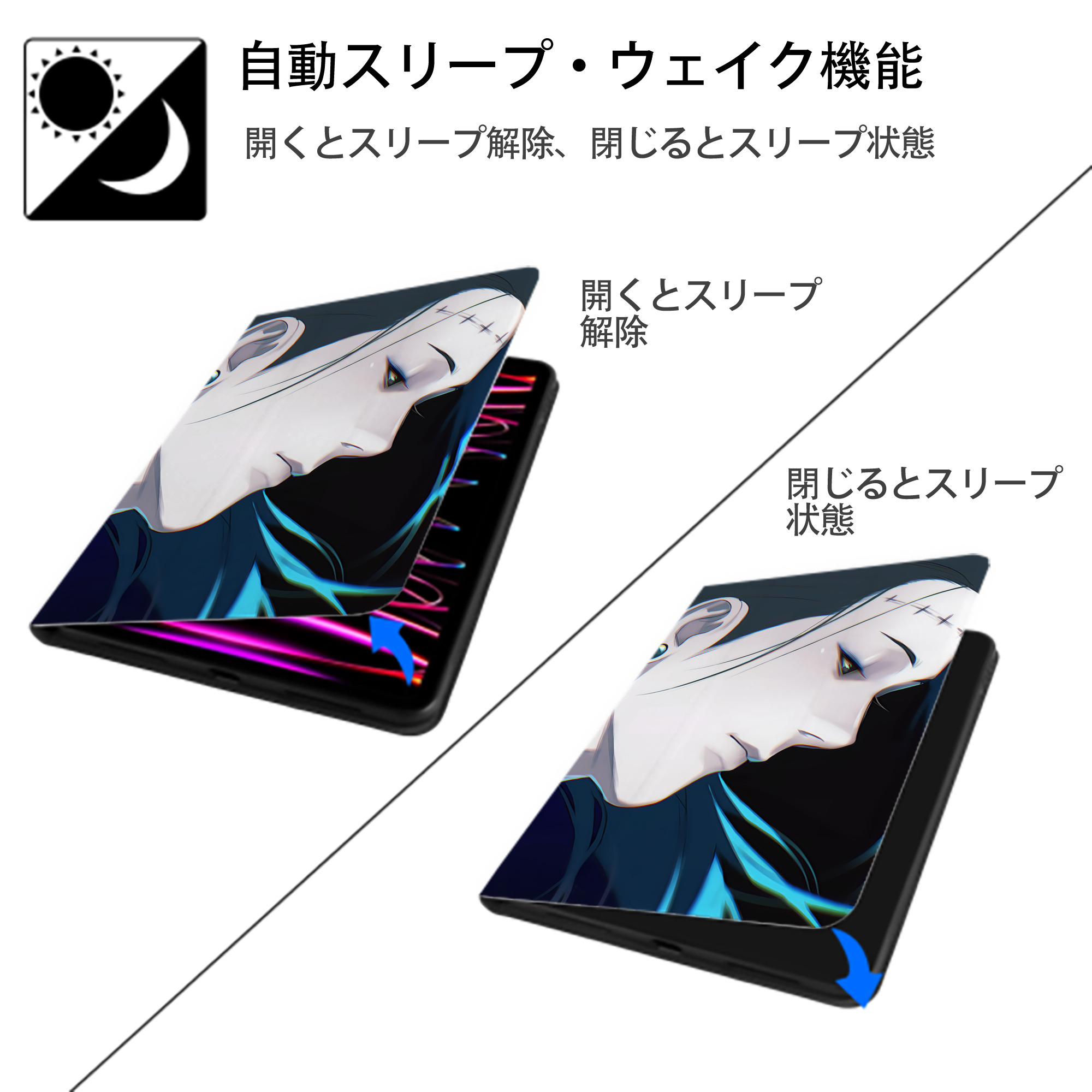 呪術廻戦 Jujutsu Kaisen IPad ケース ブック型 PUレザー TPU 耐衝撃 軽量 薄型 ペン収納なし 全面保護 IPad 各モデル対応