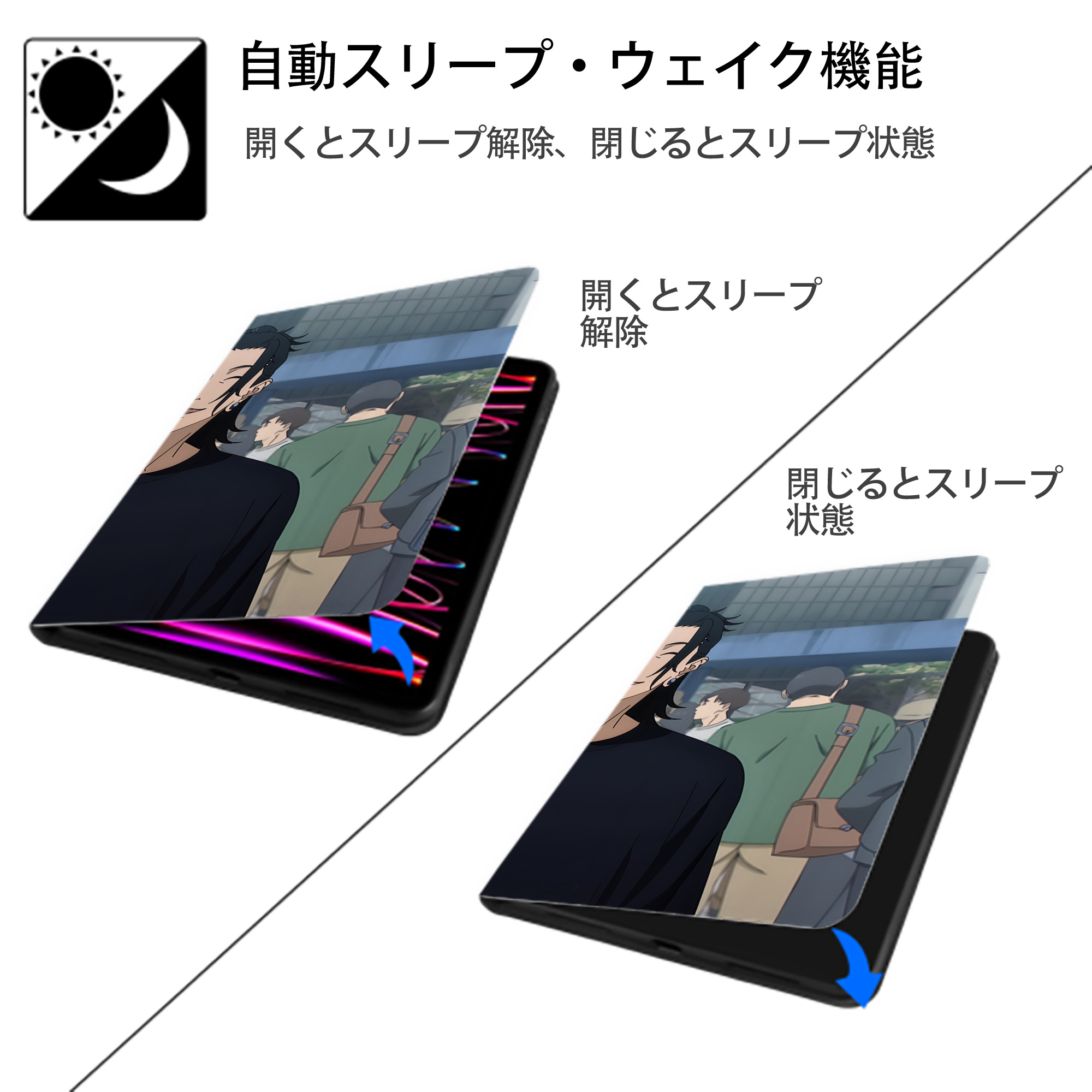 呪術廻戦 Jujutsu Kaisen IPad ケース ブック型 PUレザー TPU 耐衝撃 軽量 薄型 ペン収納なし 全面保護 IPad 各モデル対応