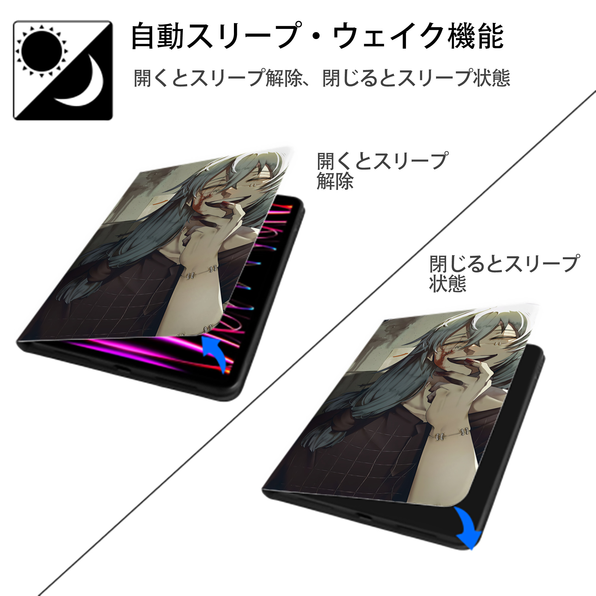 呪術廻戦 Jujutsu Kaisen IPad ケース ブック型 PUレザー TPU 耐衝撃 軽量 薄型 ペン収納なし 全面保護 IPad 各モデル対応