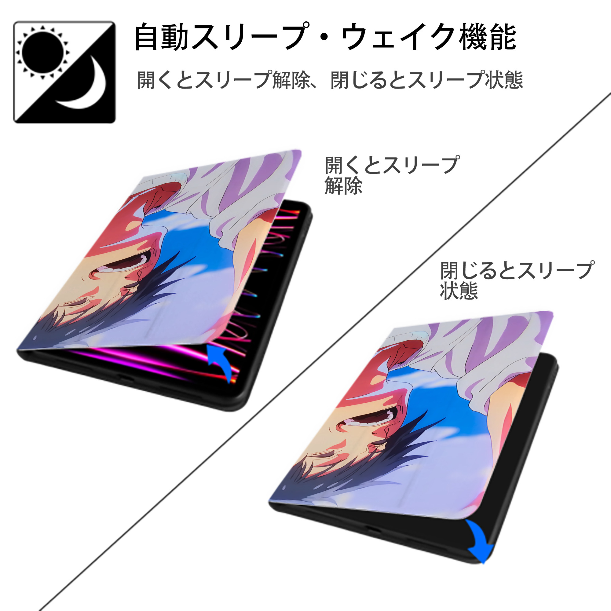 呪術廻戦 Jujutsu Kaisen IPad ケース ブック型 PUレザー TPU 耐衝撃 軽量 薄型 ペン収納なし 全面保護 IPad 各モデル対応