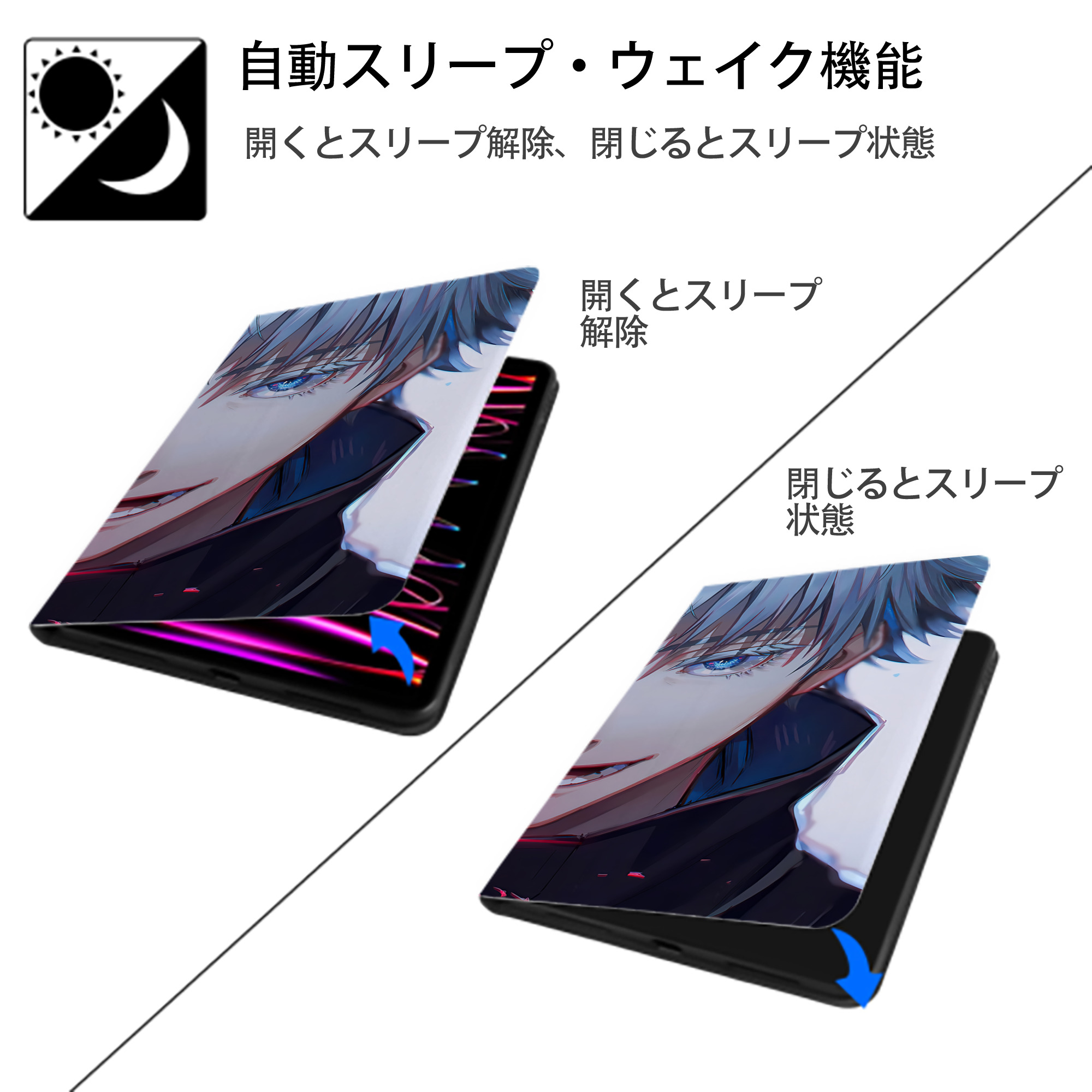 呪術廻戦 Jujutsu Kaisen IPad ケース ブック型 PUレザー TPU 耐衝撃 軽量 薄型 ペン収納なし 全面保護 IPad 各モデル対応