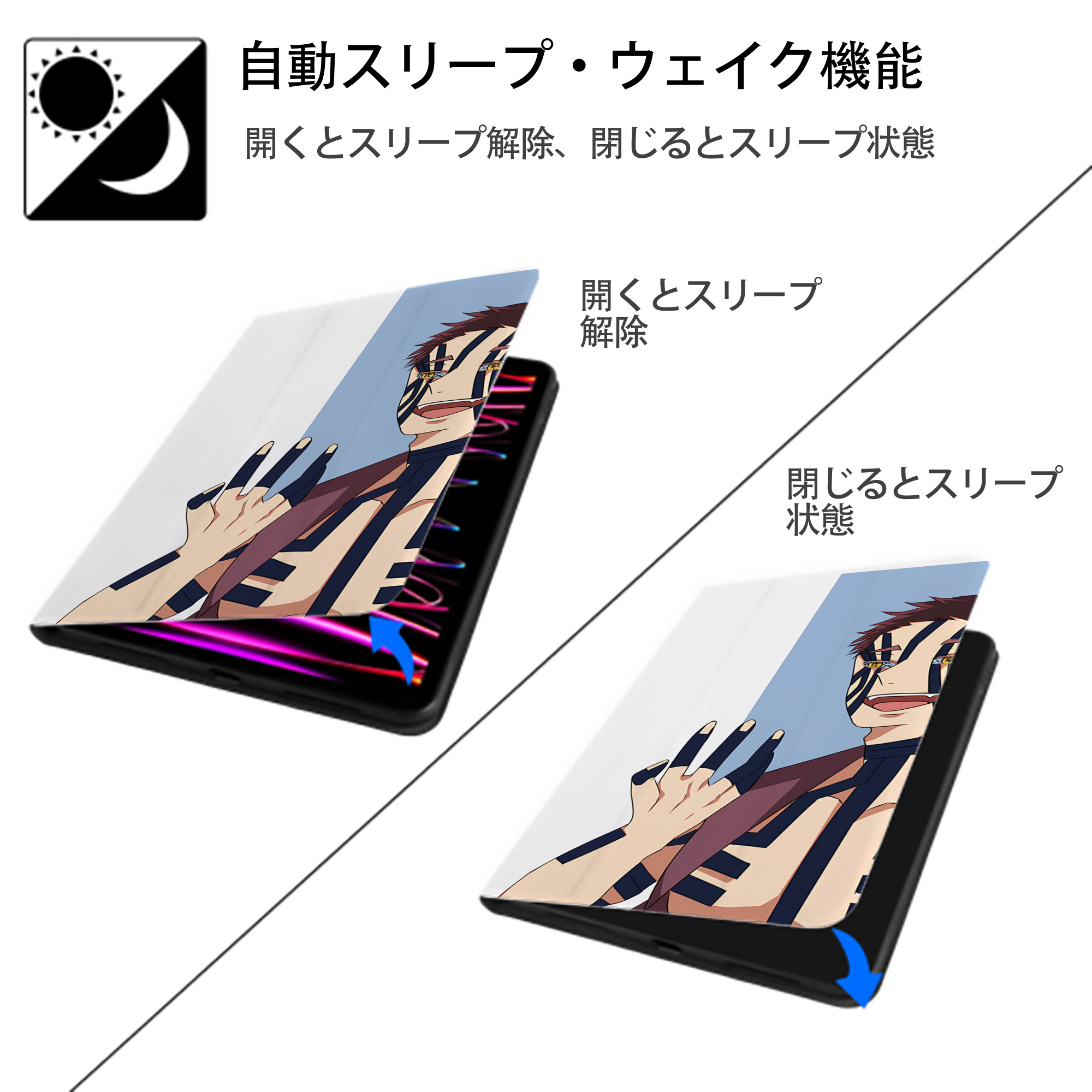 呪術廻戦 Jujutsu Kaisen IPad ケース ブック型 PUレザー TPU 耐衝撃 軽量 薄型 ペン収納なし 全面保護 IPad 各モデル対応