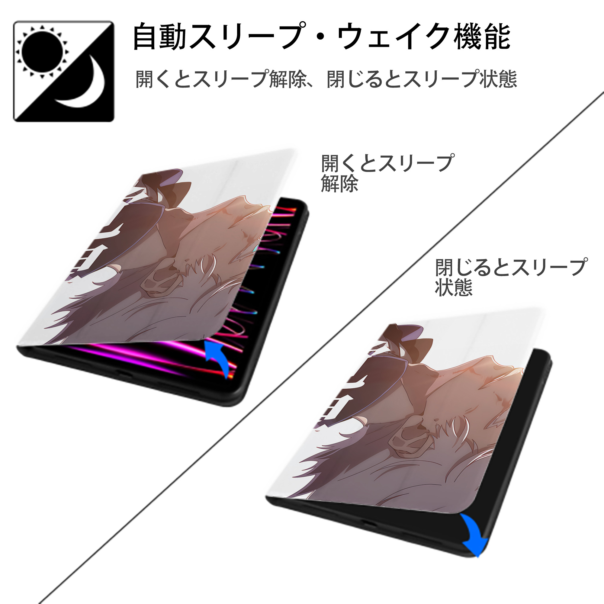 呪術廻戦 Jujutsu Kaisen IPad ケース ブック型 PUレザー TPU 耐衝撃 軽量 薄型 ペン収納なし 全面保護 IPad 各モデル対応
