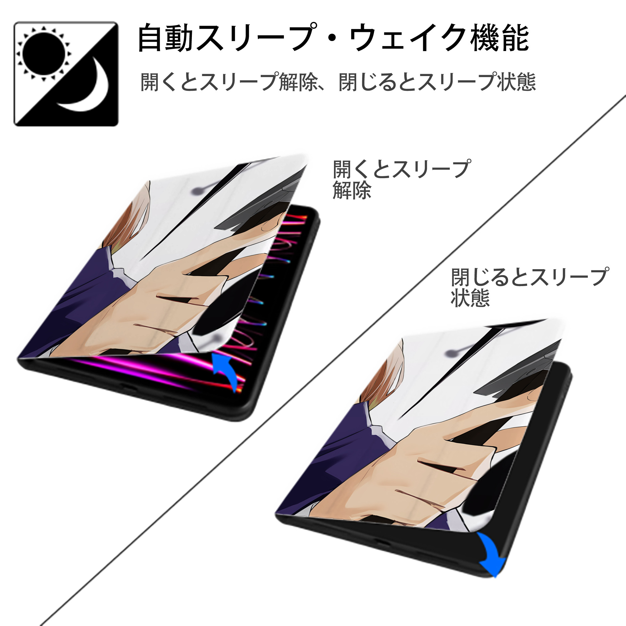 呪術廻戦 Jujutsu Kaisen IPad ケース ブック型 PUレザー TPU 耐衝撃 軽量 薄型 ペン収納なし 全面保護 IPad 各モデル対応