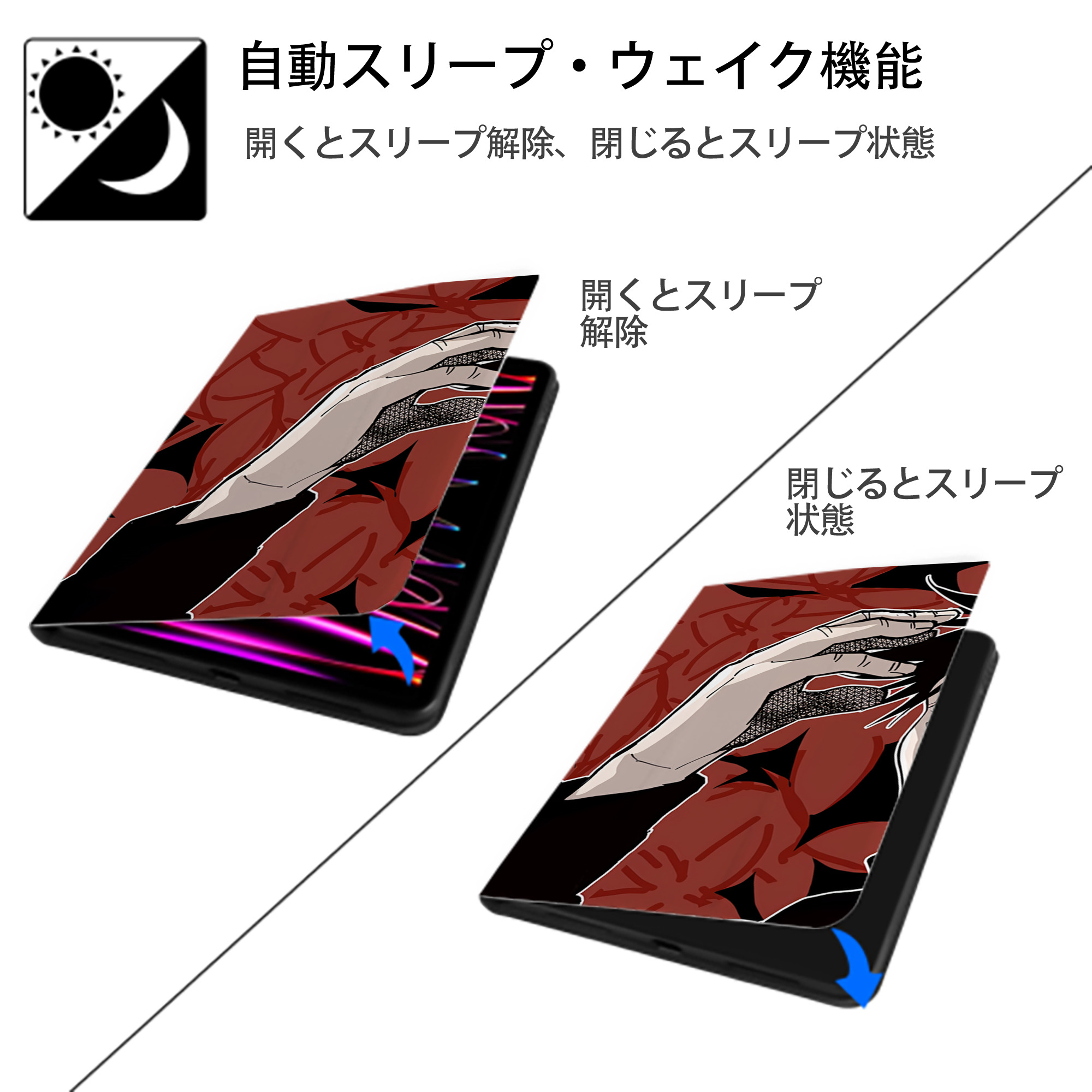 呪術廻戦 Jujutsu Kaisen IPad ケース ブック型 PUレザー TPU 耐衝撃 軽量 薄型 ペン収納なし 全面保護 IPad 各モデル対応