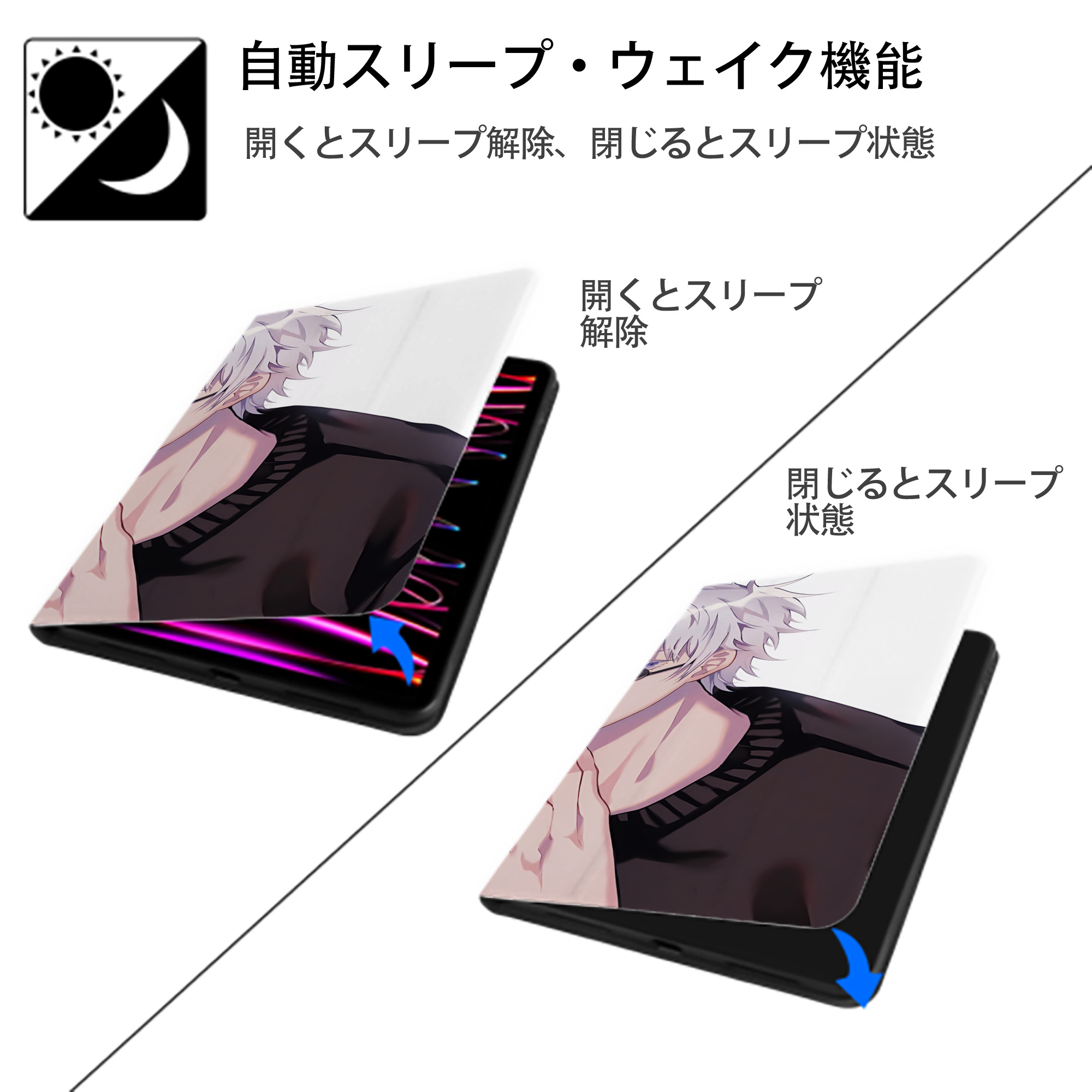 呪術廻戦 Jujutsu Kaisen IPad ケース ブック型 PUレザー TPU 耐衝撃 軽量 薄型 ペン収納なし 全面保護 IPad 各モデル対応