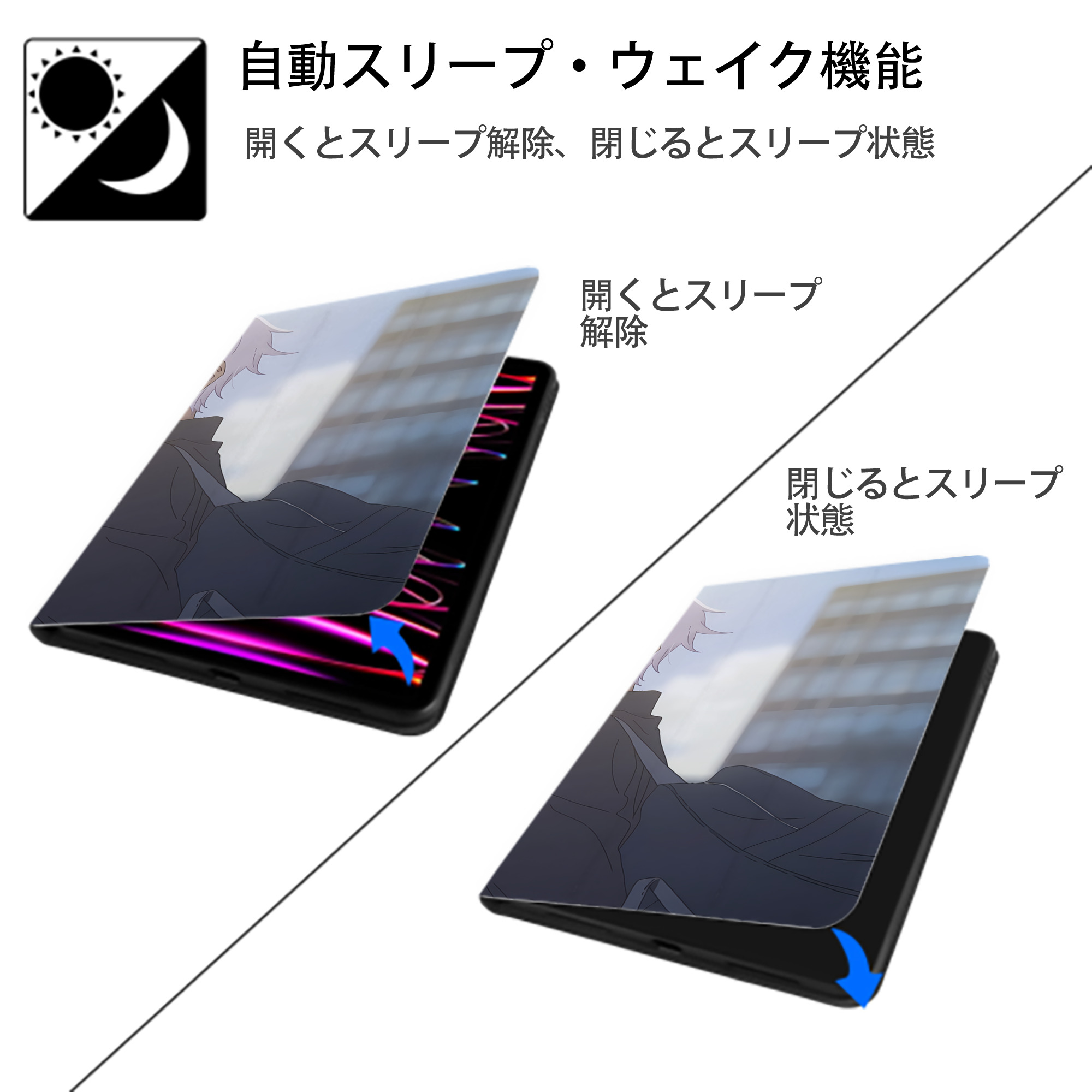 呪術廻戦 Jujutsu Kaisen IPad ケース ブック型 PUレザー TPU 耐衝撃 軽量 薄型 ペン収納なし 全面保護 IPad 各モデル対応