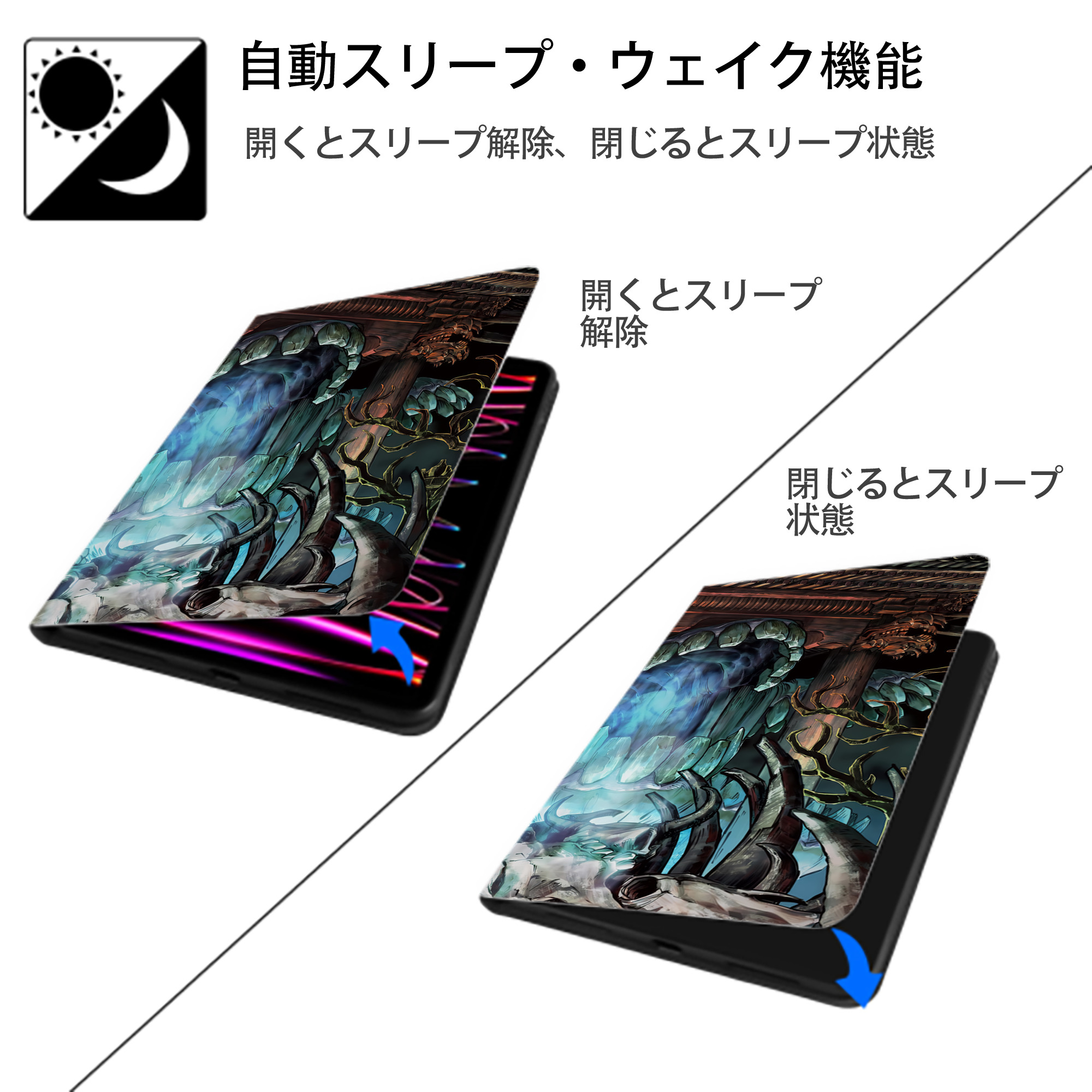 呪術廻戦 Jujutsu Kaisen IPadケース ペンホルダー付き ブックスタイルデザイン