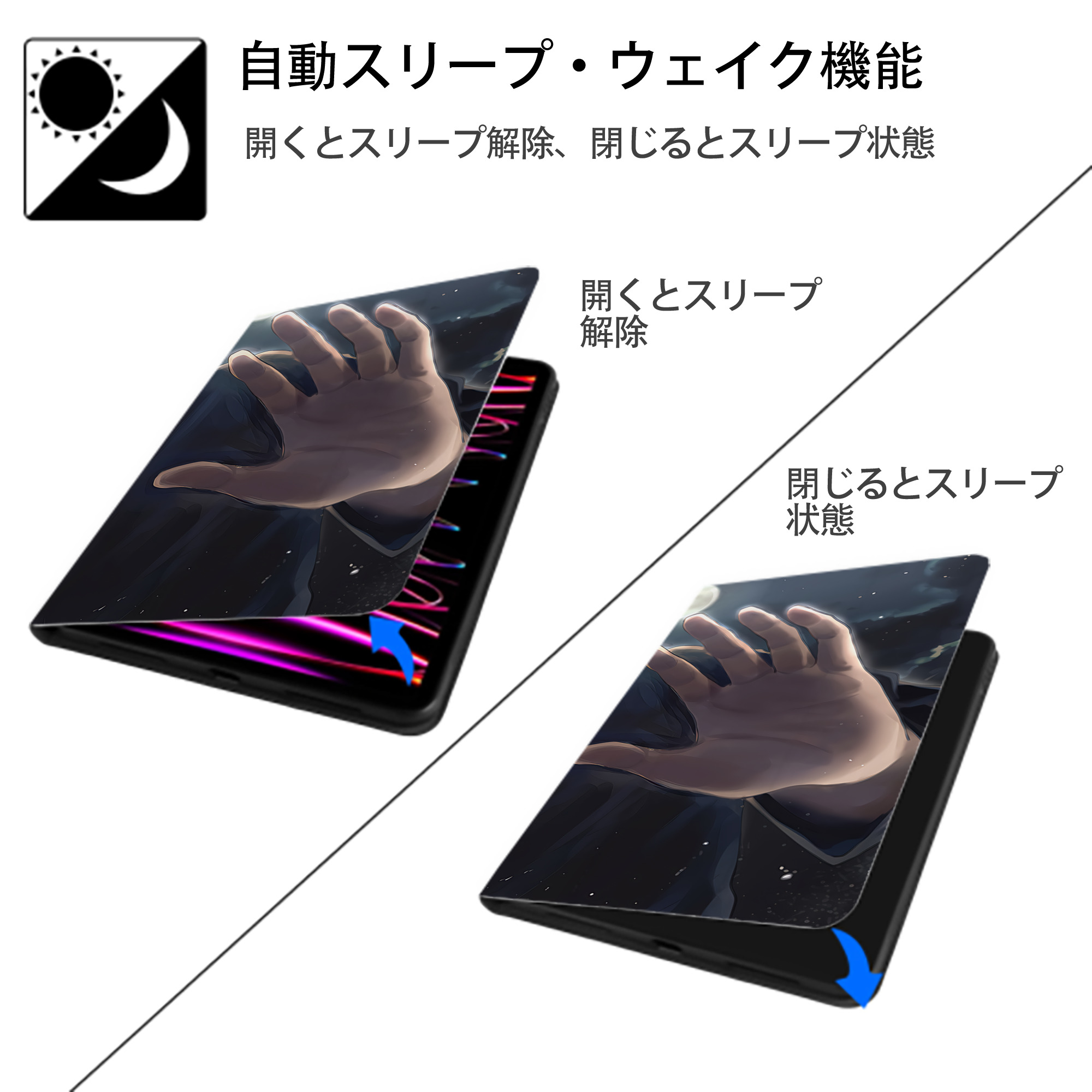 呪術廻戦 Jujutsu Kaisen IPadケース ペンホルダー付き ブックスタイルデザイン