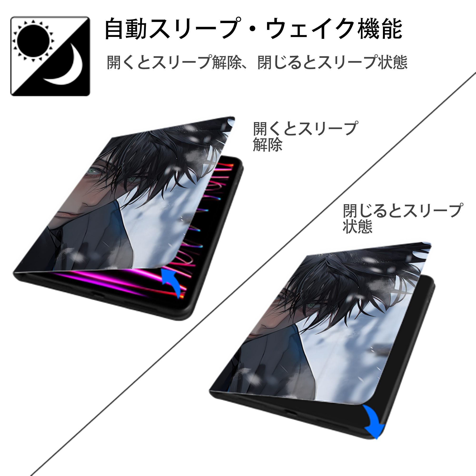 呪術廻戦 Jujutsu Kaisen IPadケース ペンホルダー付き ブックスタイルデザイン