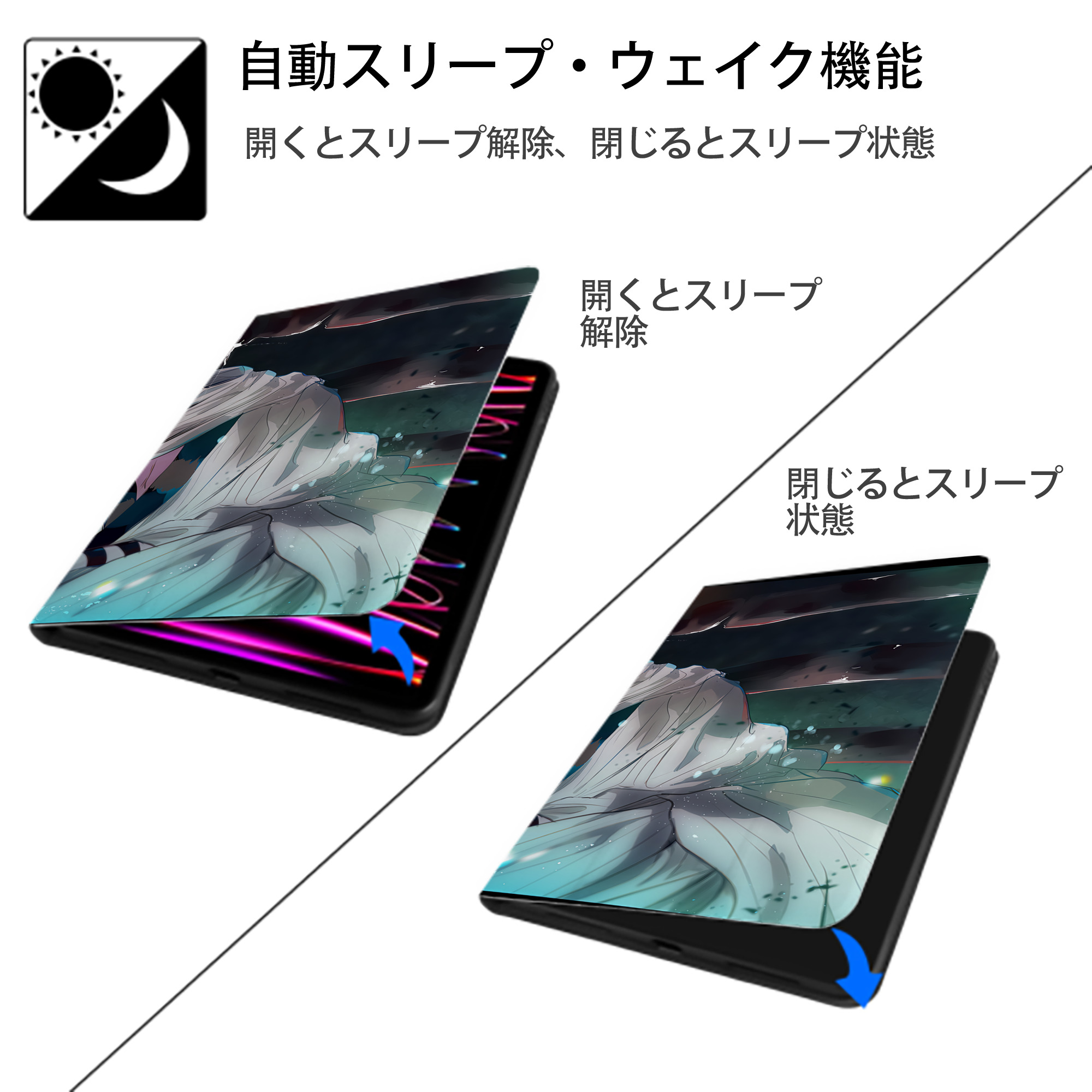 呪術廻戦 Jujutsu Kaisen IPadケース ペンホルダー付き ブックスタイルデザイン