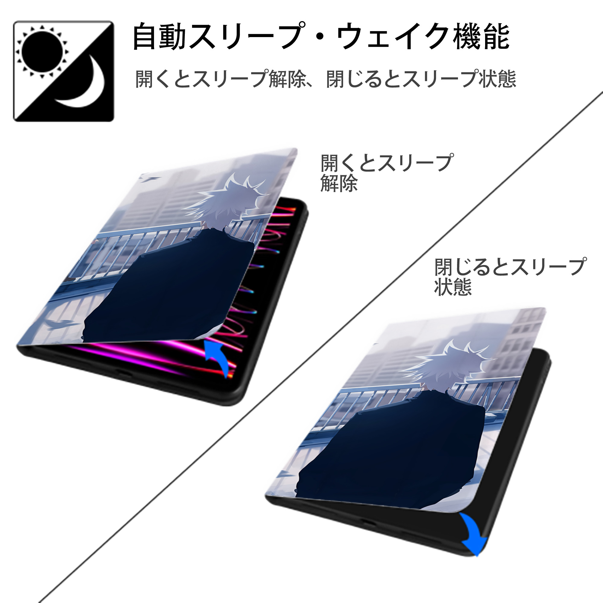 呪術廻戦 Jujutsu Kaisen IPadケース ペンホルダー付き ブックスタイルデザイン