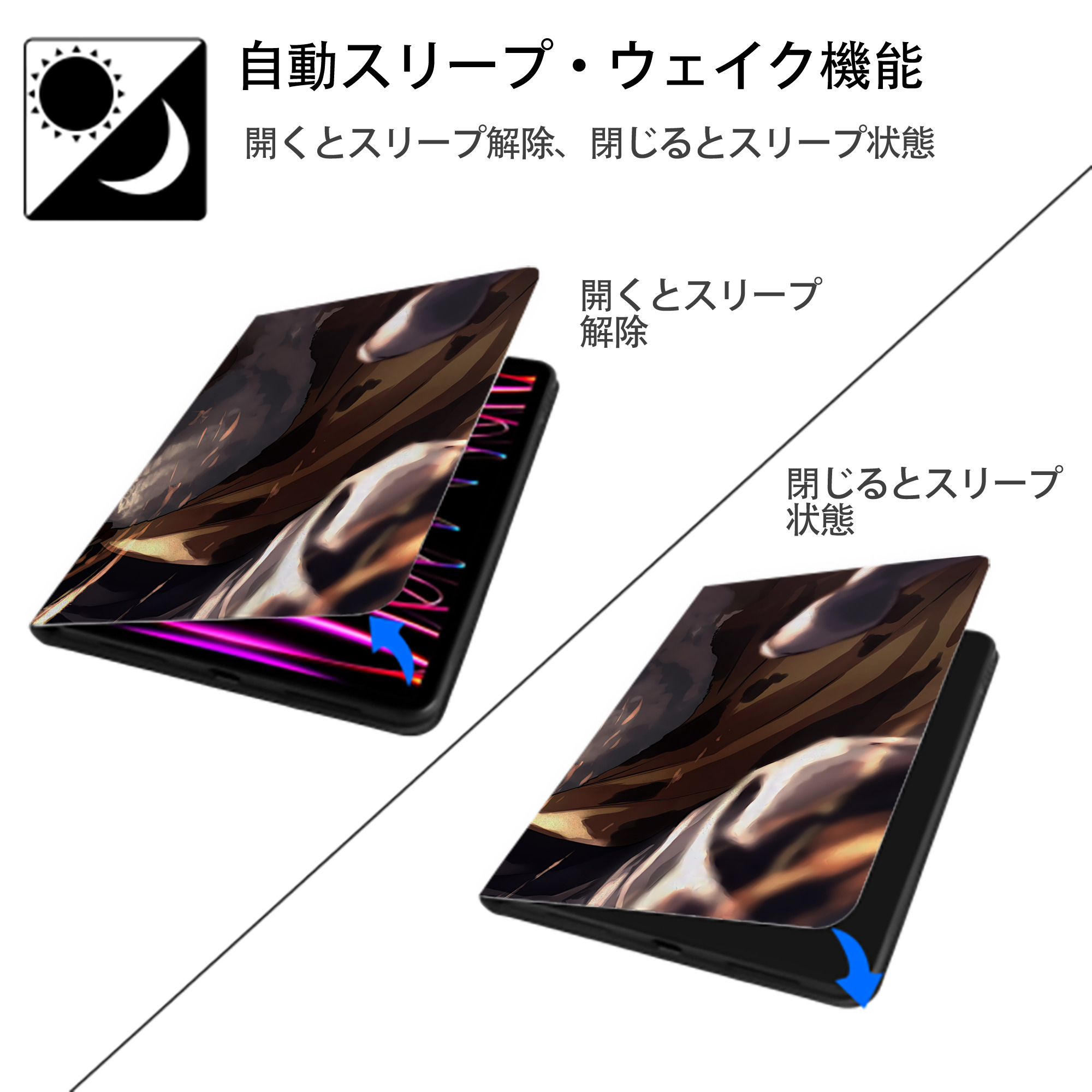 呪術廻戦 Jujutsu Kaisen IPadケース ペンホルダー付き ブックスタイルデザイン