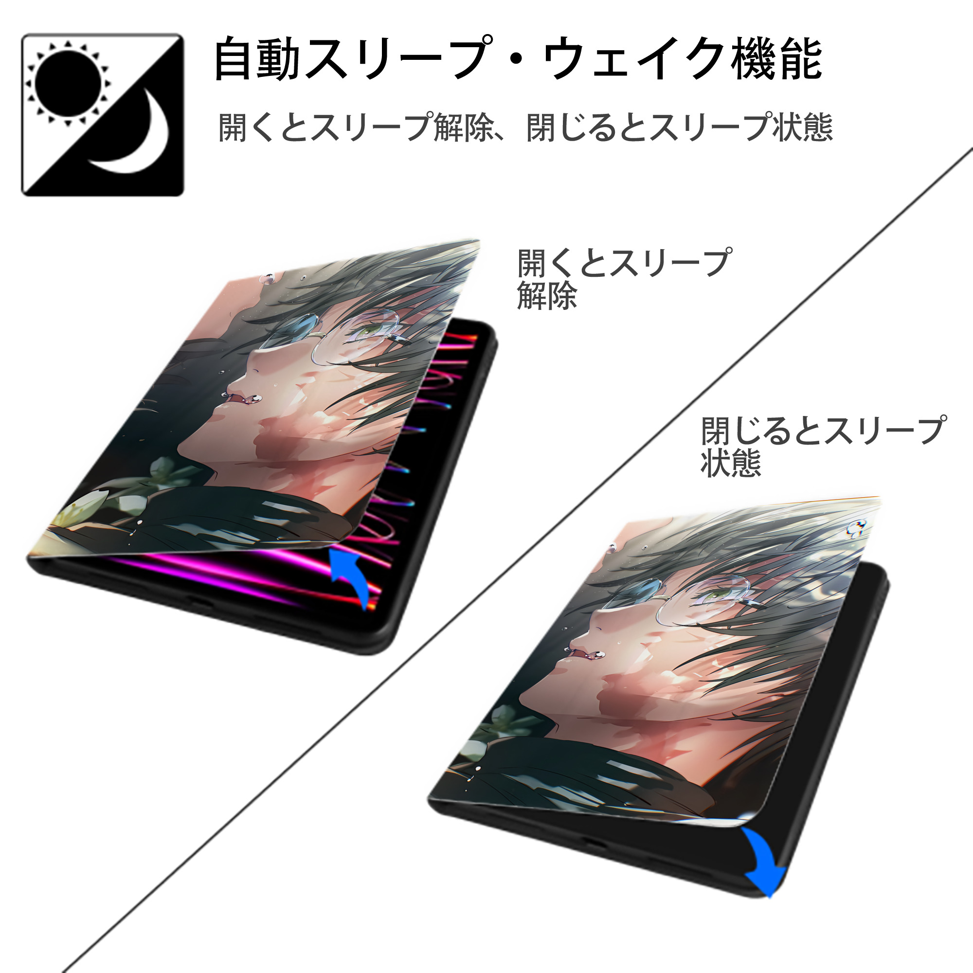 呪術廻戦 Jujutsu Kaisen IPadケース ペンホルダー付き ブックスタイルデザイン