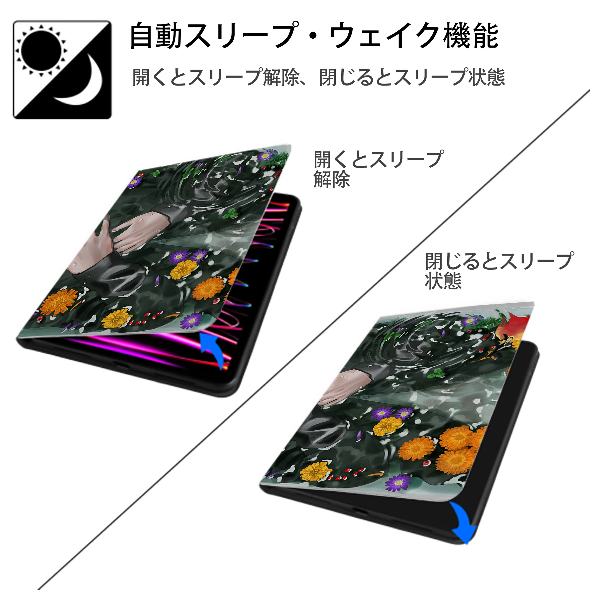 呪術廻戦 Jujutsu Kaisen IPadケース ペンホルダー付き ブックスタイルデザイン
