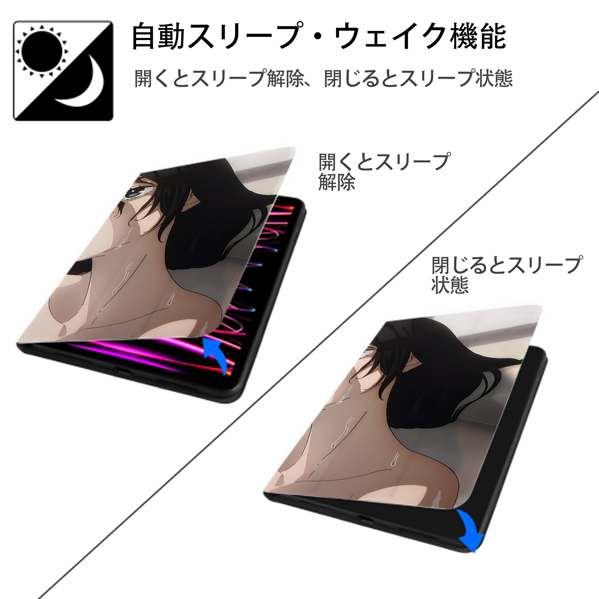呪術廻戦 Jujutsu Kaisen IPadケース ペンホルダー付き ブックスタイルデザイン