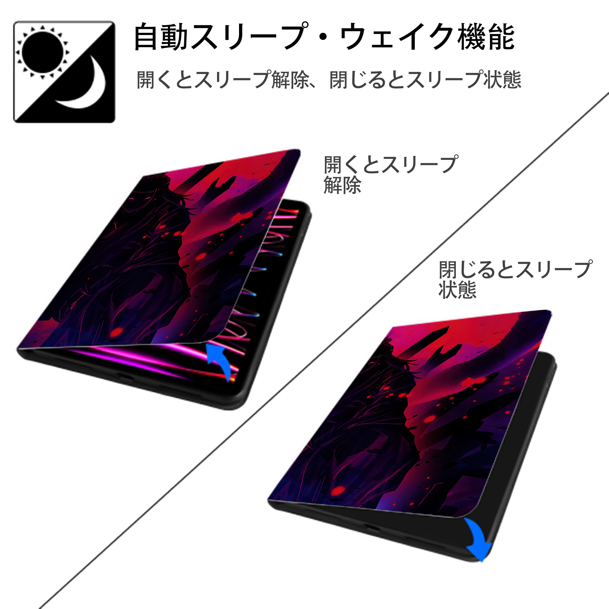 呪術廻戦 Jujutsu Kaisen IPadケース ペンホルダー付き ブックスタイルデザイン