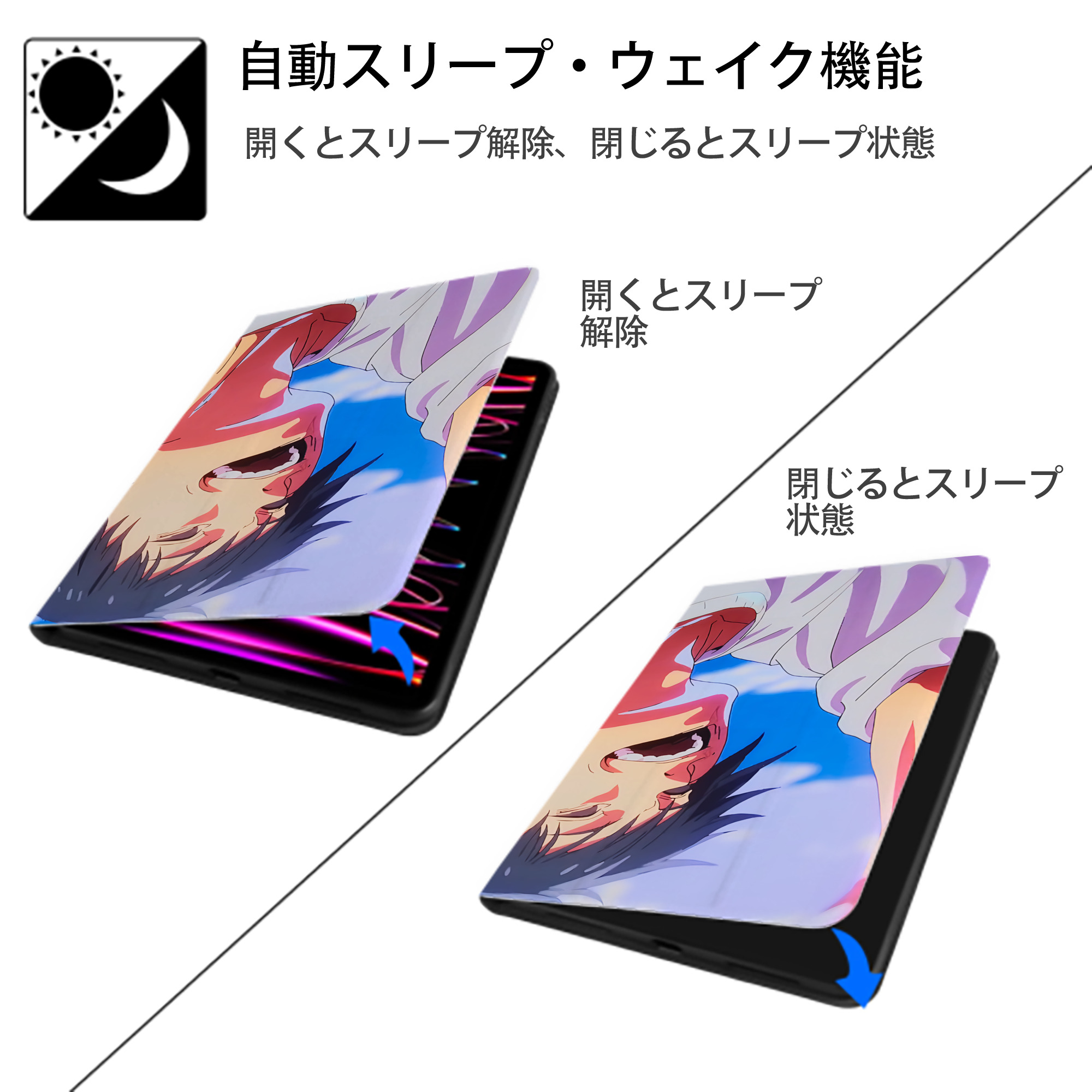 呪術廻戦 Jujutsu Kaisen IPadケース ペンホルダー付き ブックスタイルデザイン