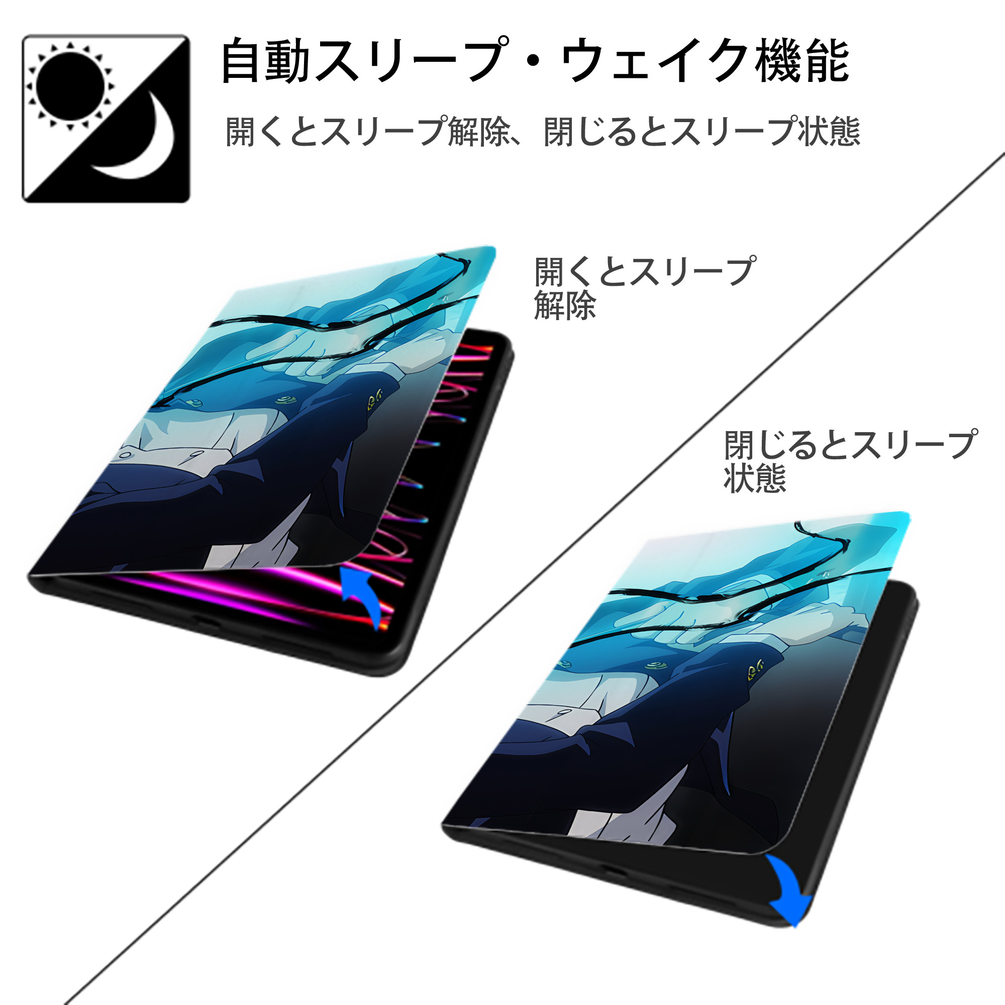 呪術廻戦 Jujutsu Kaisen IPadケース ペンホルダー付き ブックスタイルデザイン