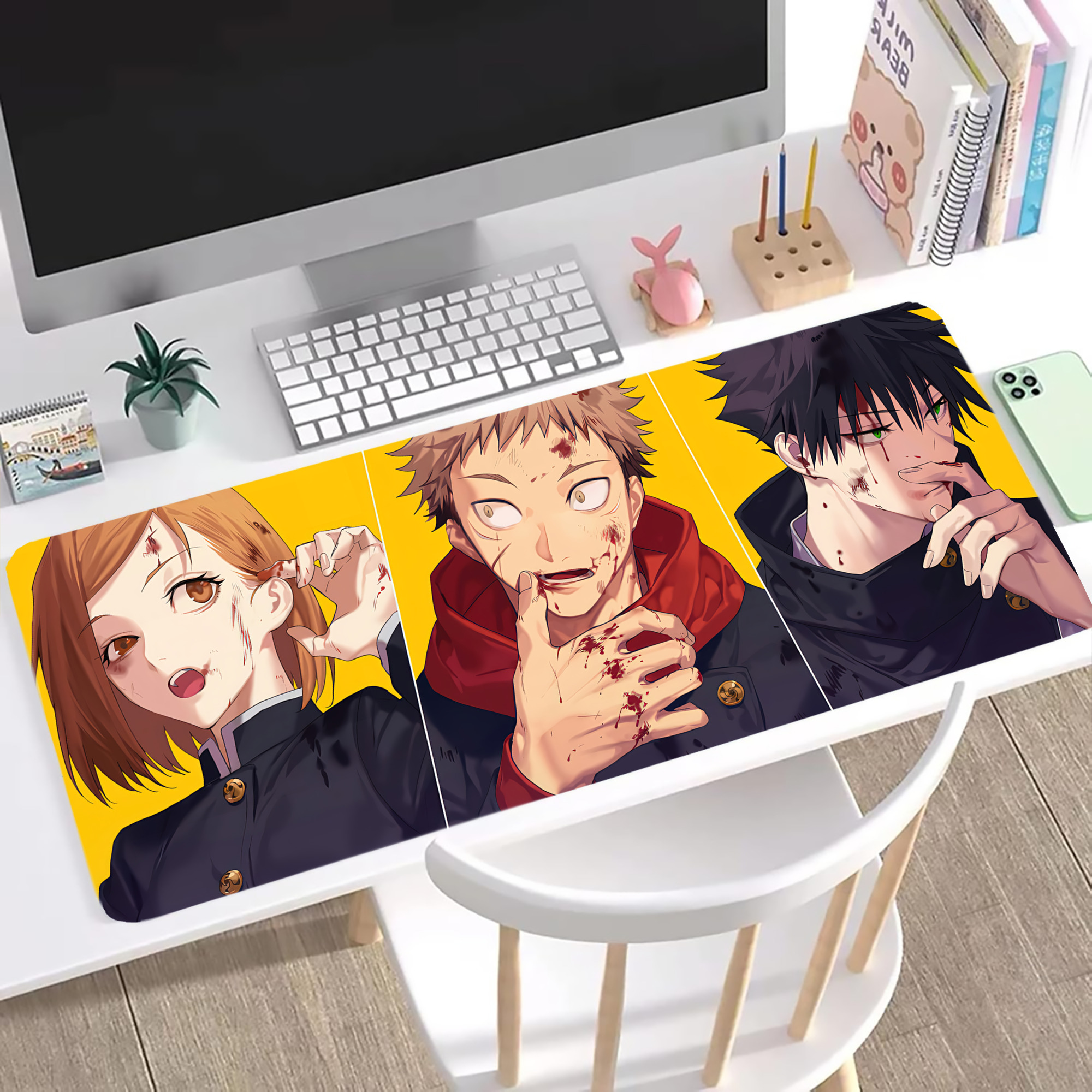 （画像用） 呪術廻戦 Jujutsu Kaisen ステッチ加工 大判デスクマット／滑り止めマウスパッド